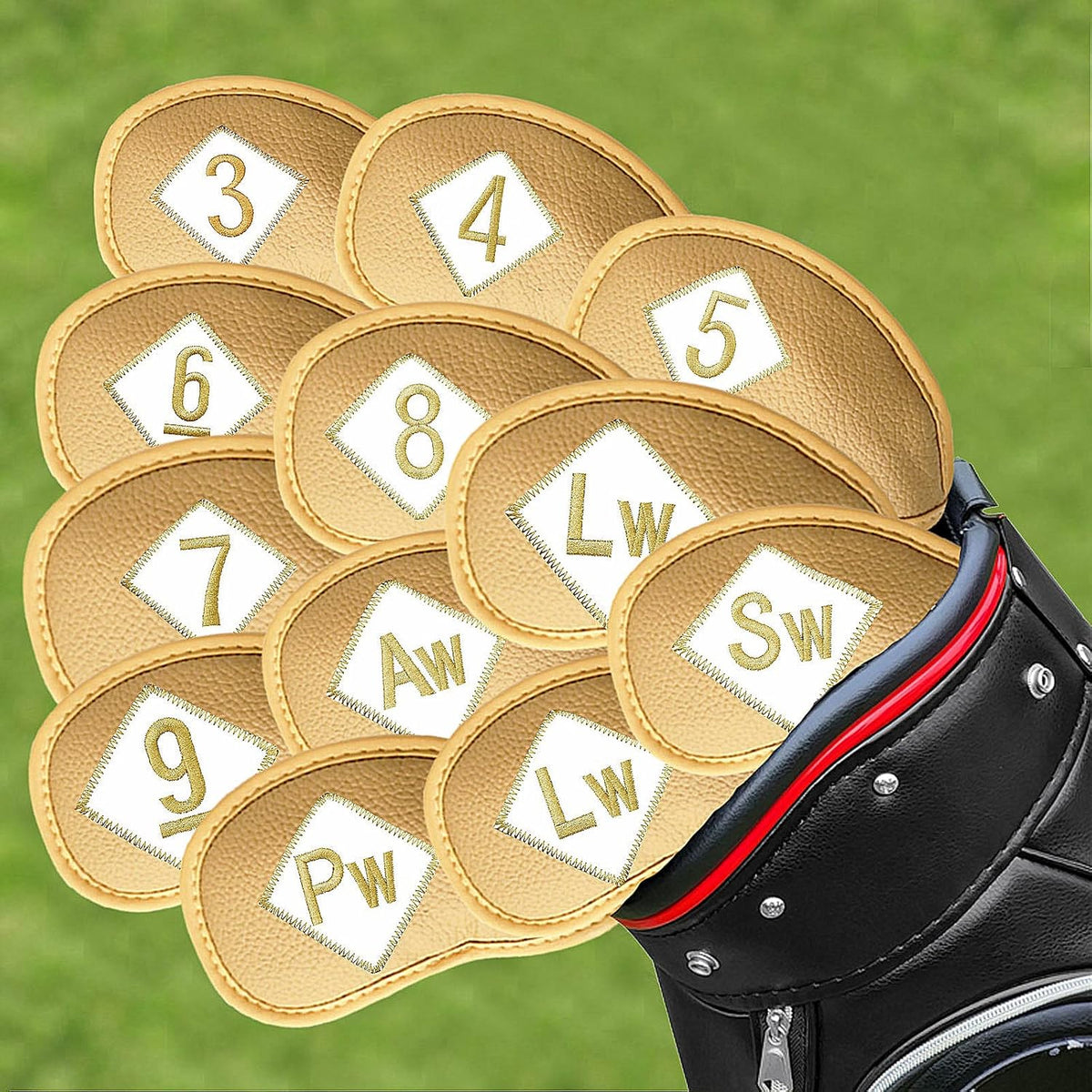 FINGER TEN Premium Synthetic Leather Stylish Iron & Wedge Golf Head Covers Value 12 Piece Set