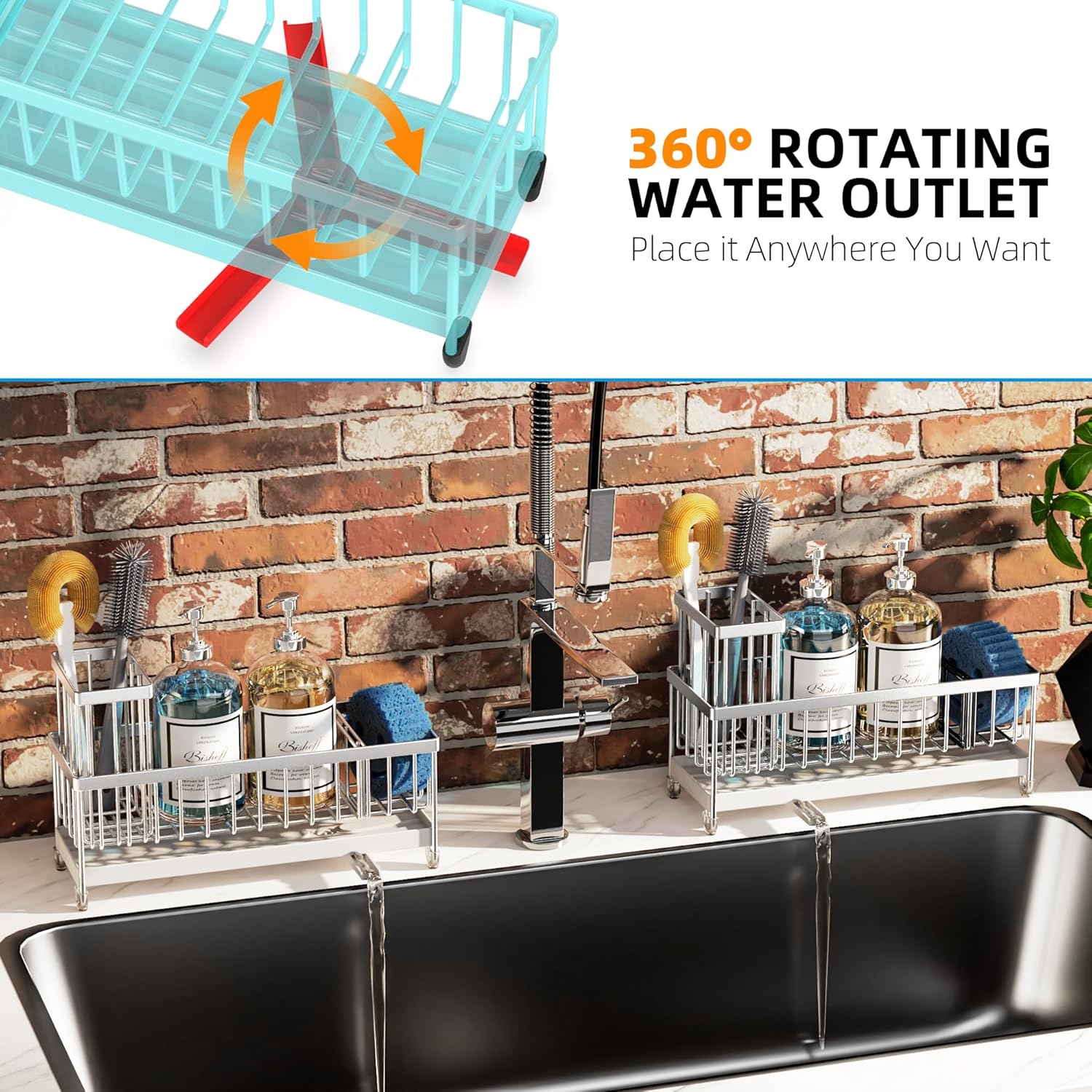 Moforoco Larger Version Sponge Holder for Kitchen Sink, Sink Caddy with High Brush Holder, Kitchen