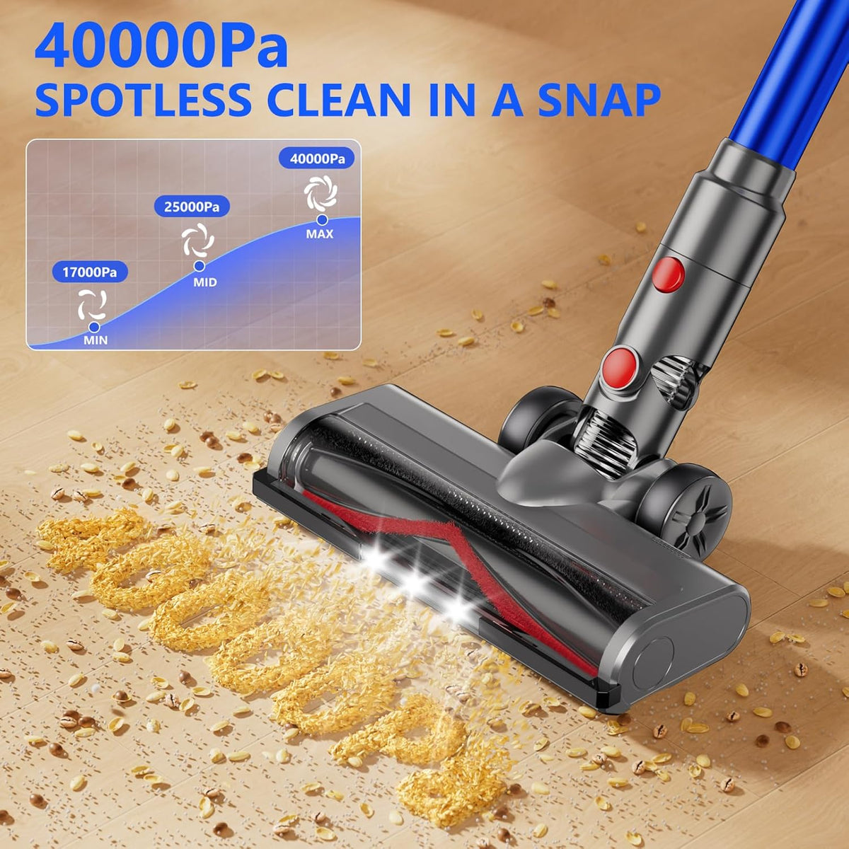 Cordless Vacuum Cleaner, 450W 40Kpa Powerful Stick Vacuum, Up to 50Mins Rechargeable Battery
