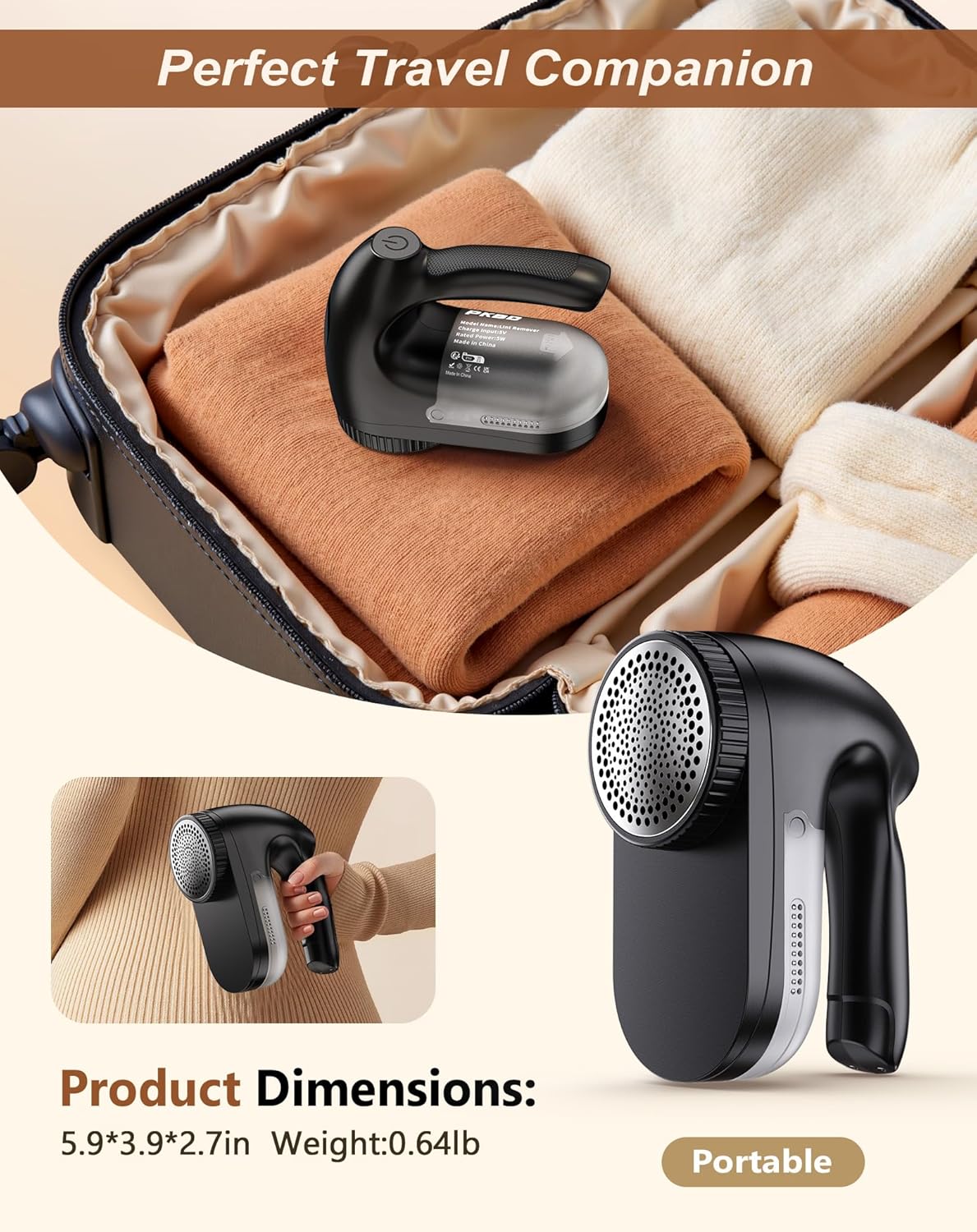 IPX6 Waterproof Washable Electric Fabric Shaver and Lint Remover, Rechargeable Sweater Defuzzer