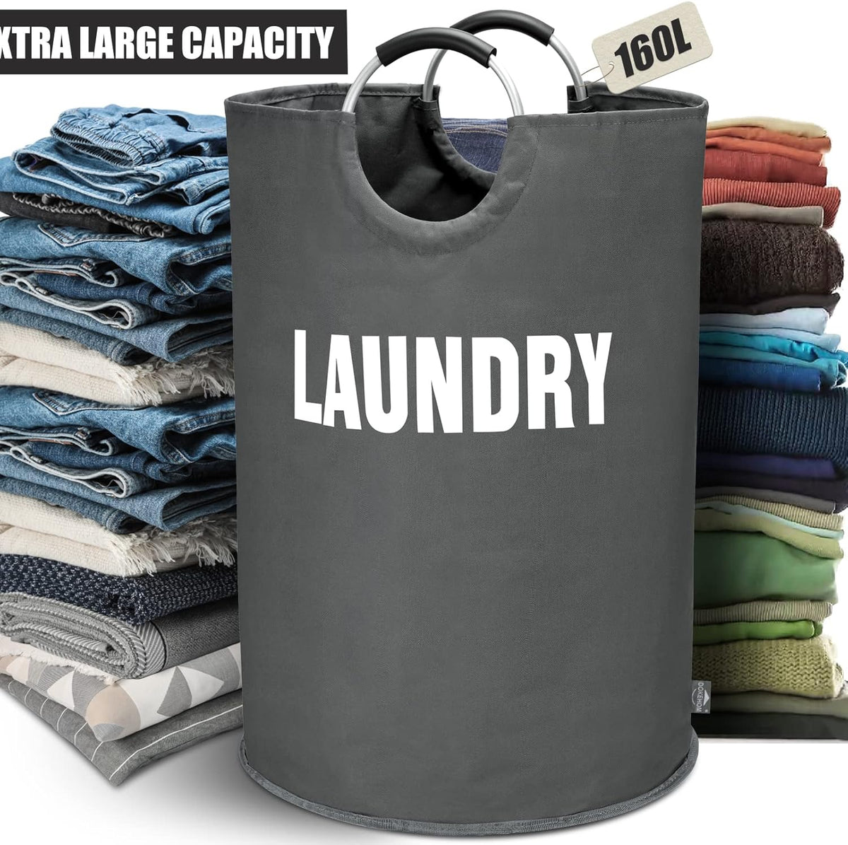 DOKEHOM 160L XX-Large Laundry Basket (7 Colors), Collapsible Laundry Bag, Foldable Laundry Hamper