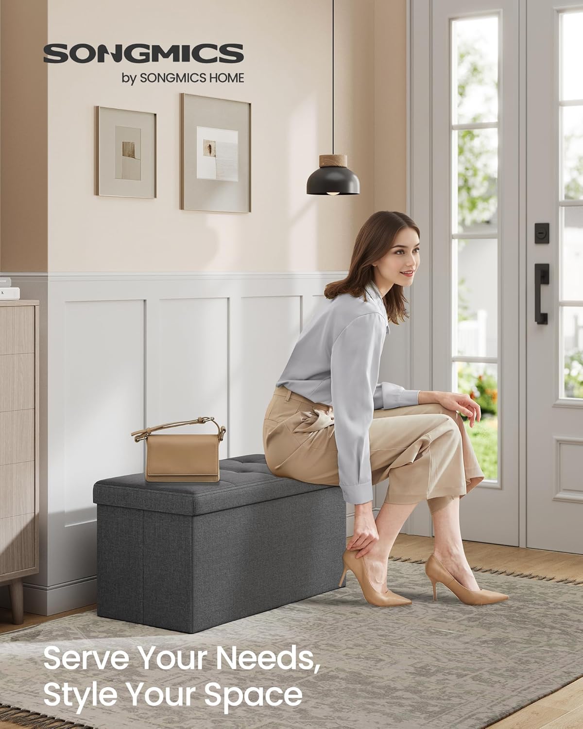 SONGMICS MAZIE Collection - 30 Inches Folding Storage Ottoman Bench, Ottoman Foot Rest, End of Bed