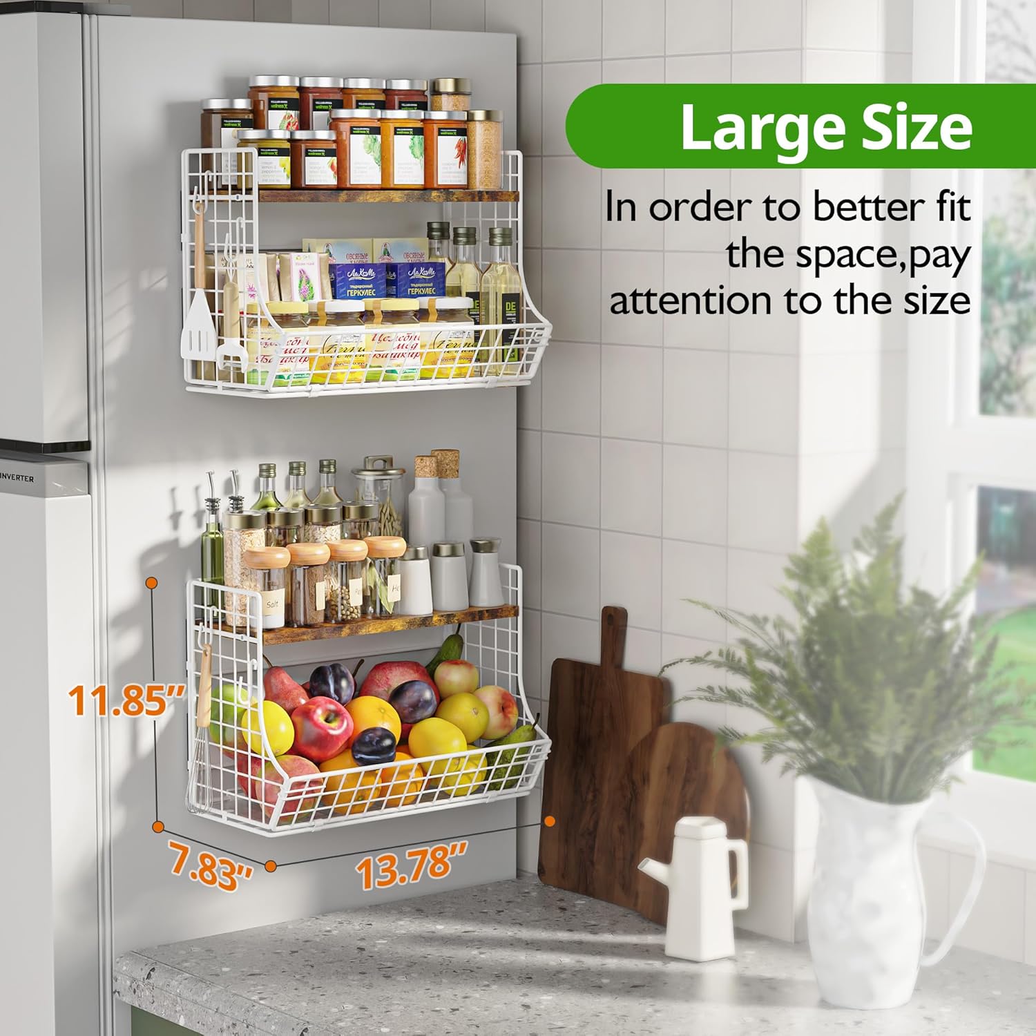Magnetic Shelf for Fridge with Wood Lid, Fruit Potato and Onion Storage Bins, Pantry Organizers and