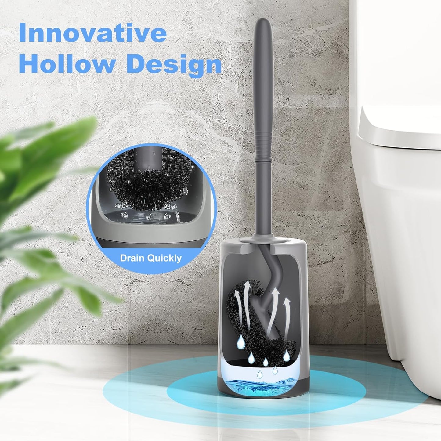 HAMITOR Toilet Bowl Brush Holder Set: Curved Design with Holder for Deep Cleaning Under Rim