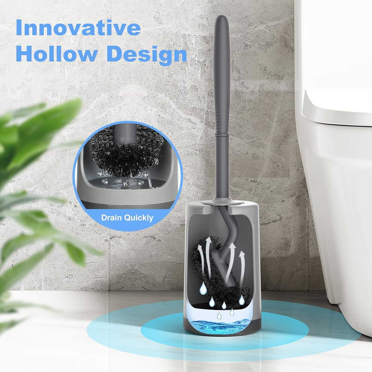 HAMITOR Toilet Bowl Brush Holder Set: Curved Design with Holder for Deep Cleaning Under Rim