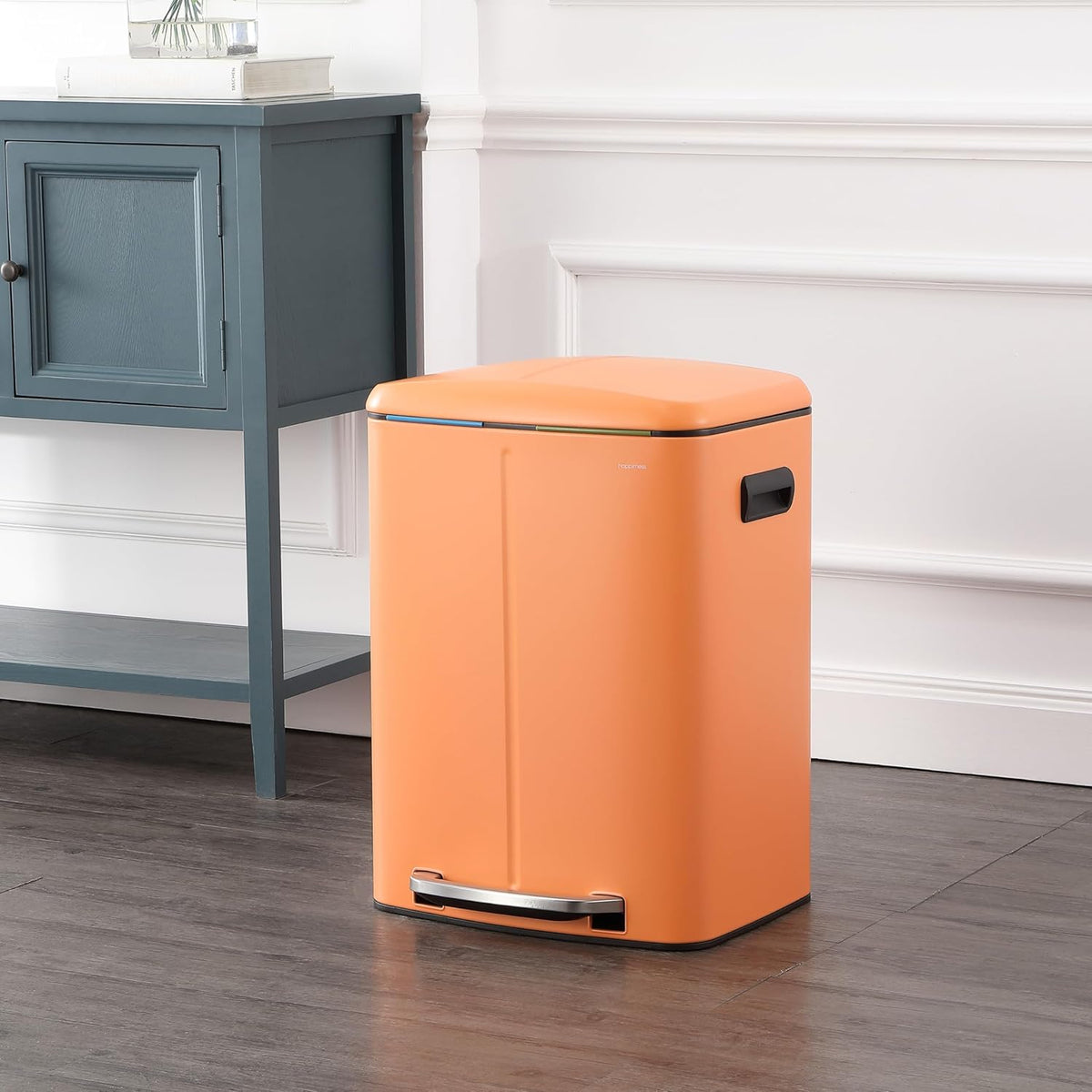 happimess HPM1005K Marco Rectangular 10.6-Gallon Double Bucket Trash Can with Soft-Close Lid