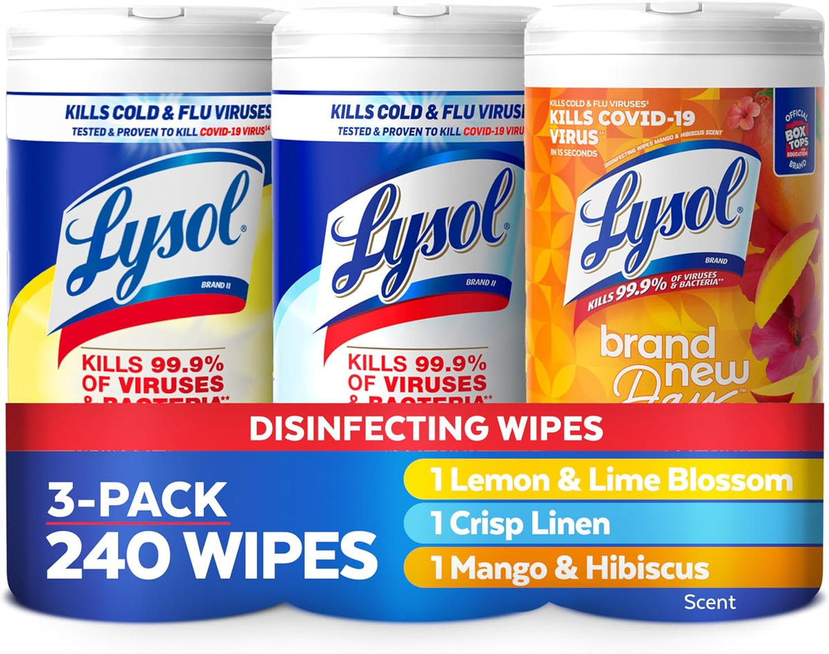 Lysol Disinfectant Wipes Bundle, Dorm Room Essentials, Multi-Surface Cleaning Wipes, For