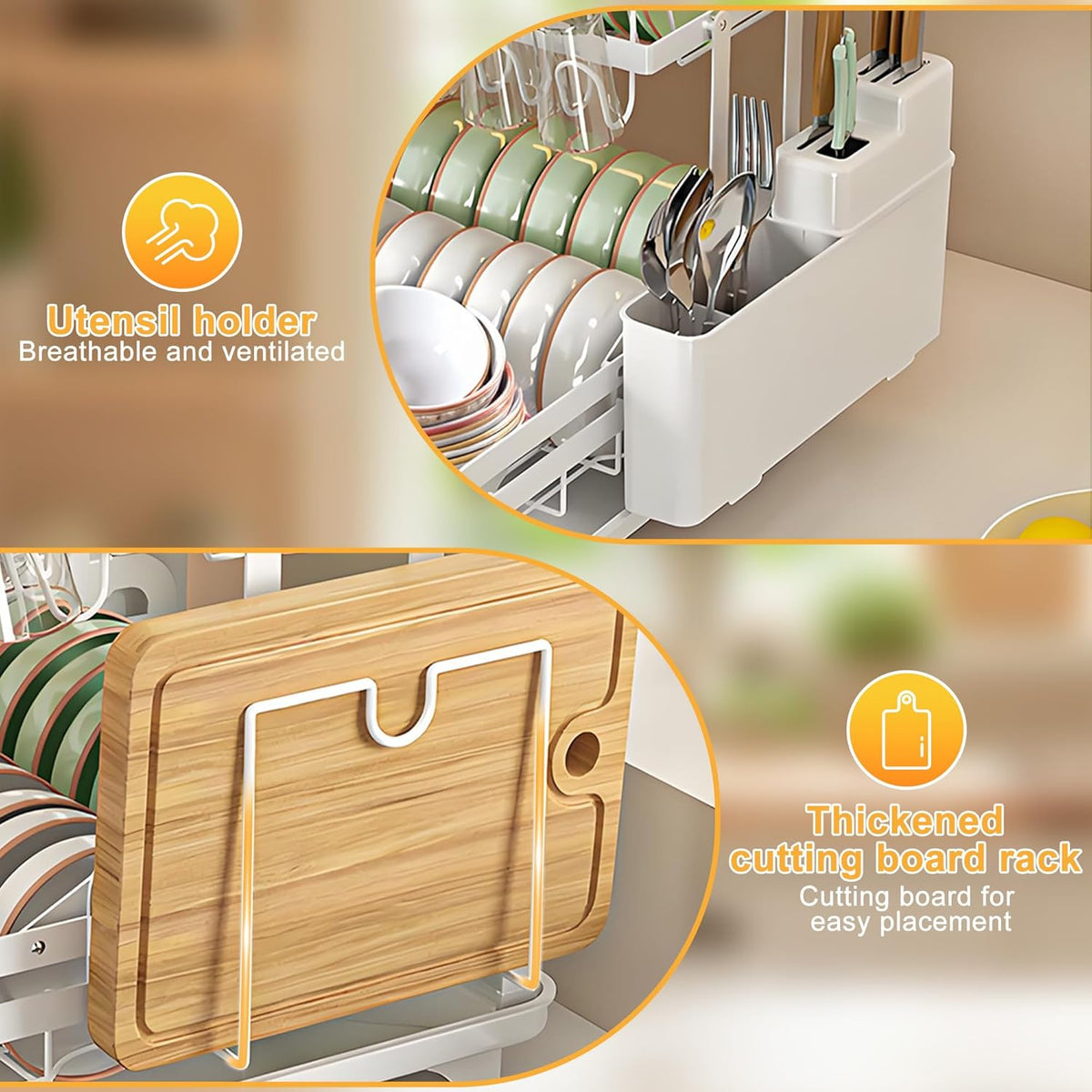 Dish Drying Rack Large 2 Tier Carbon Steel Dish Rack for Kitchen Counter,2-Tier Kitchen Organizers