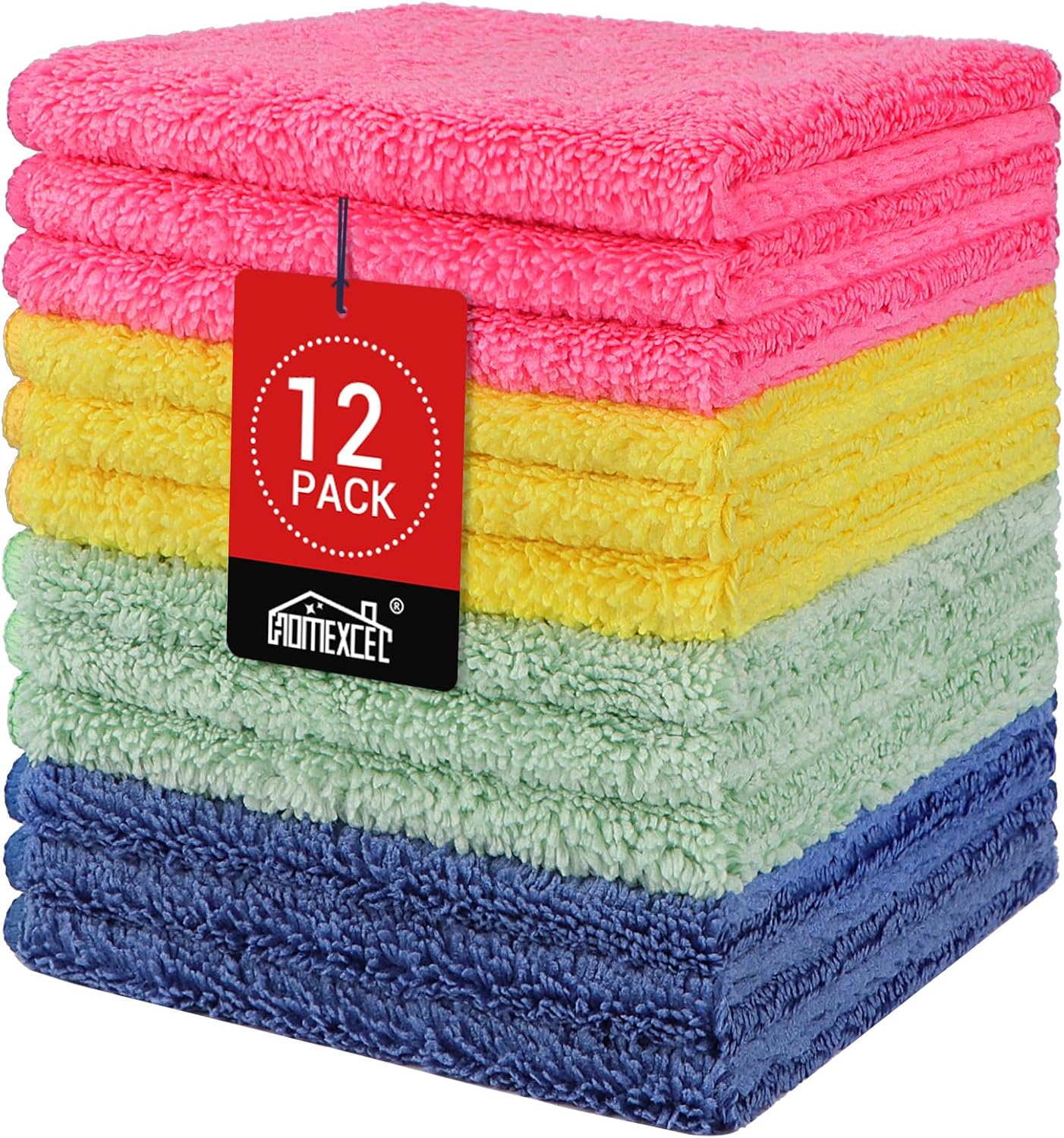 HOMEXCEL Microfiber Washcloths 12 Pack, Highly Absorbent and Soft Face Towel, Multi-Purpose Wash