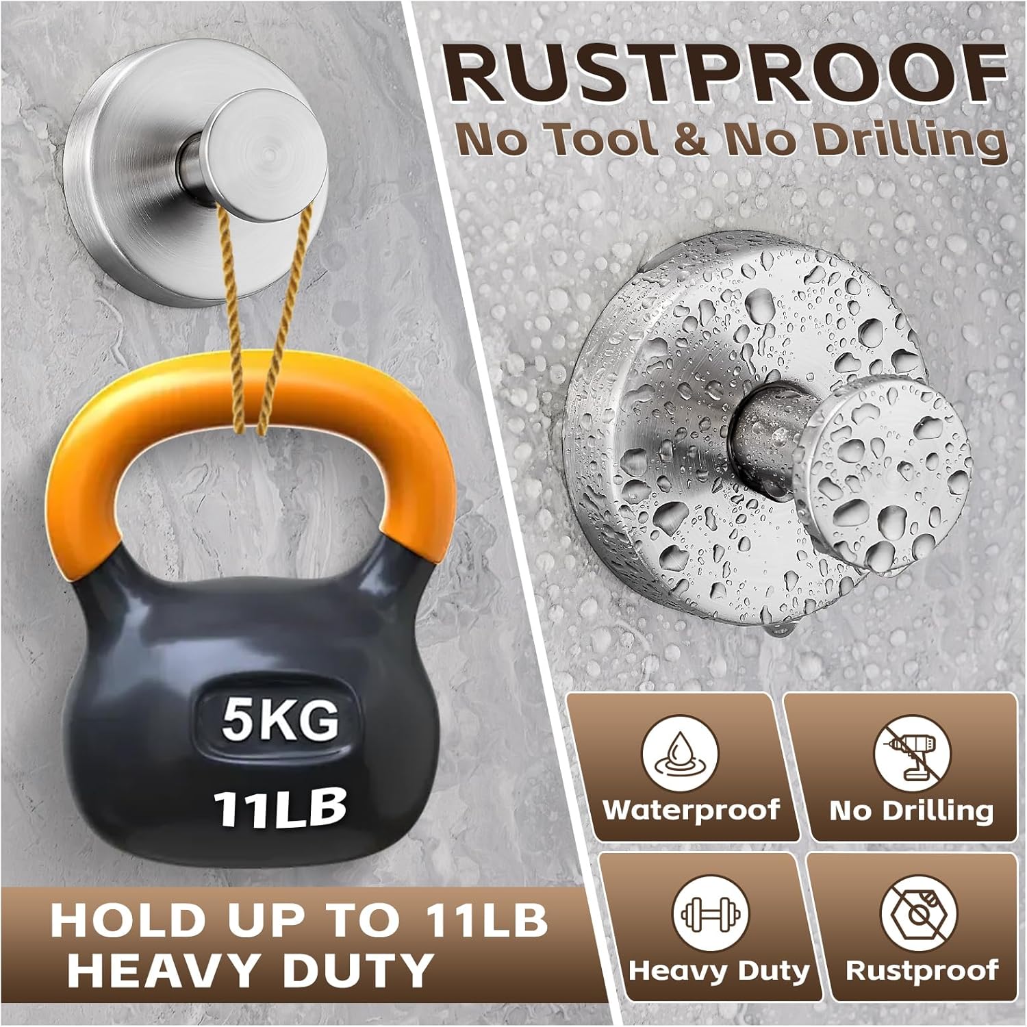 Reusable Heavy Duty Suction Cup Hooks for Kitchen/Bathroom/Shower - Wet-Proof Hooks for Towels