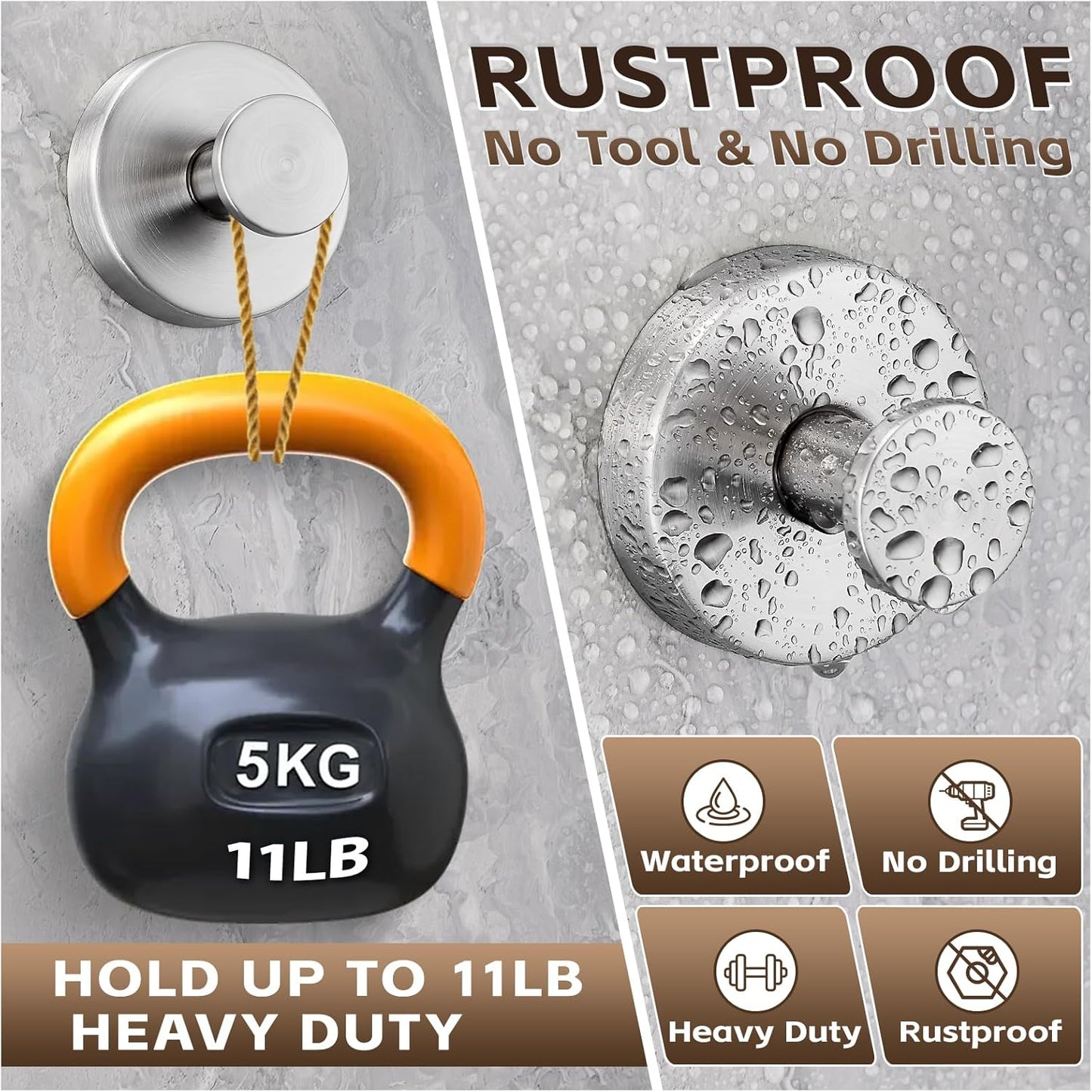 Reusable Heavy Duty Suction Cup Hooks for Kitchen/Bathroom/Shower - Wet-Proof Hooks for Towels