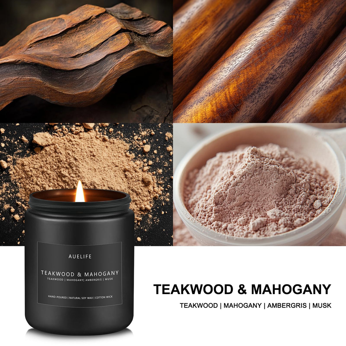 Teakwood & Mahogany Candle | Masculine Candles for Men, Gifts for Men - Soy Candle for Home Scented