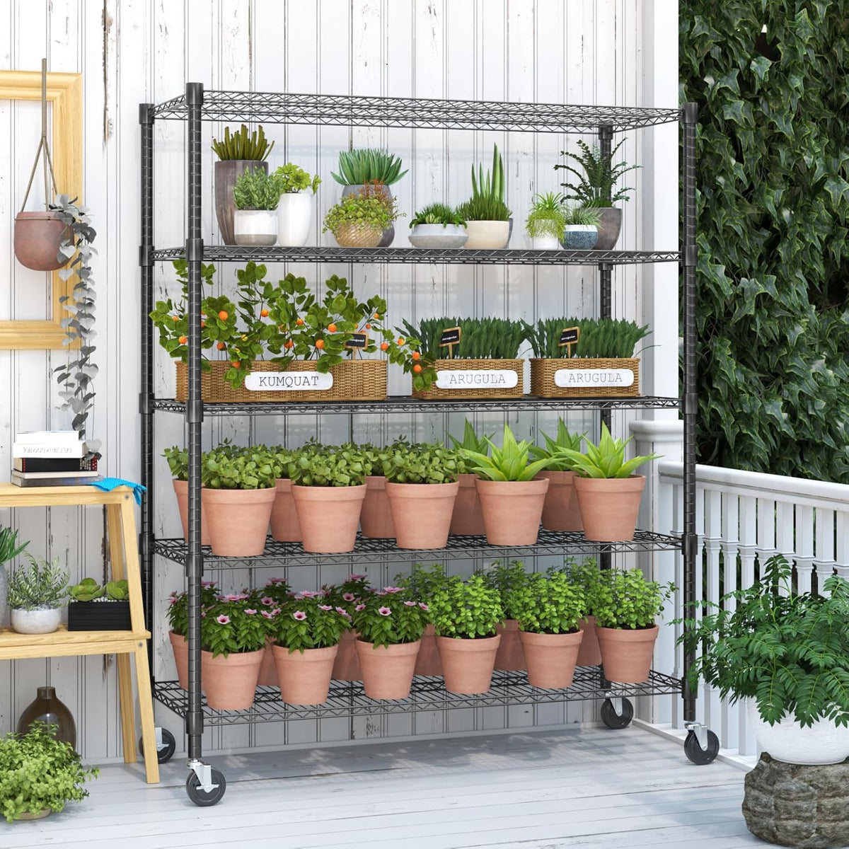 Himimi 82" H Storage Shelves 5 Tier Metal Shelving Adjustable Wire Shelf with Wheels, Heavy Duty