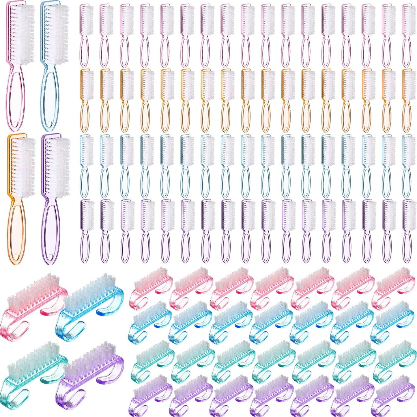 Patelai 100 Pcs Handle Grip Nail Brush Bulk Colorful Nail Scrubber Cleaner Fingernail Brushes Hand