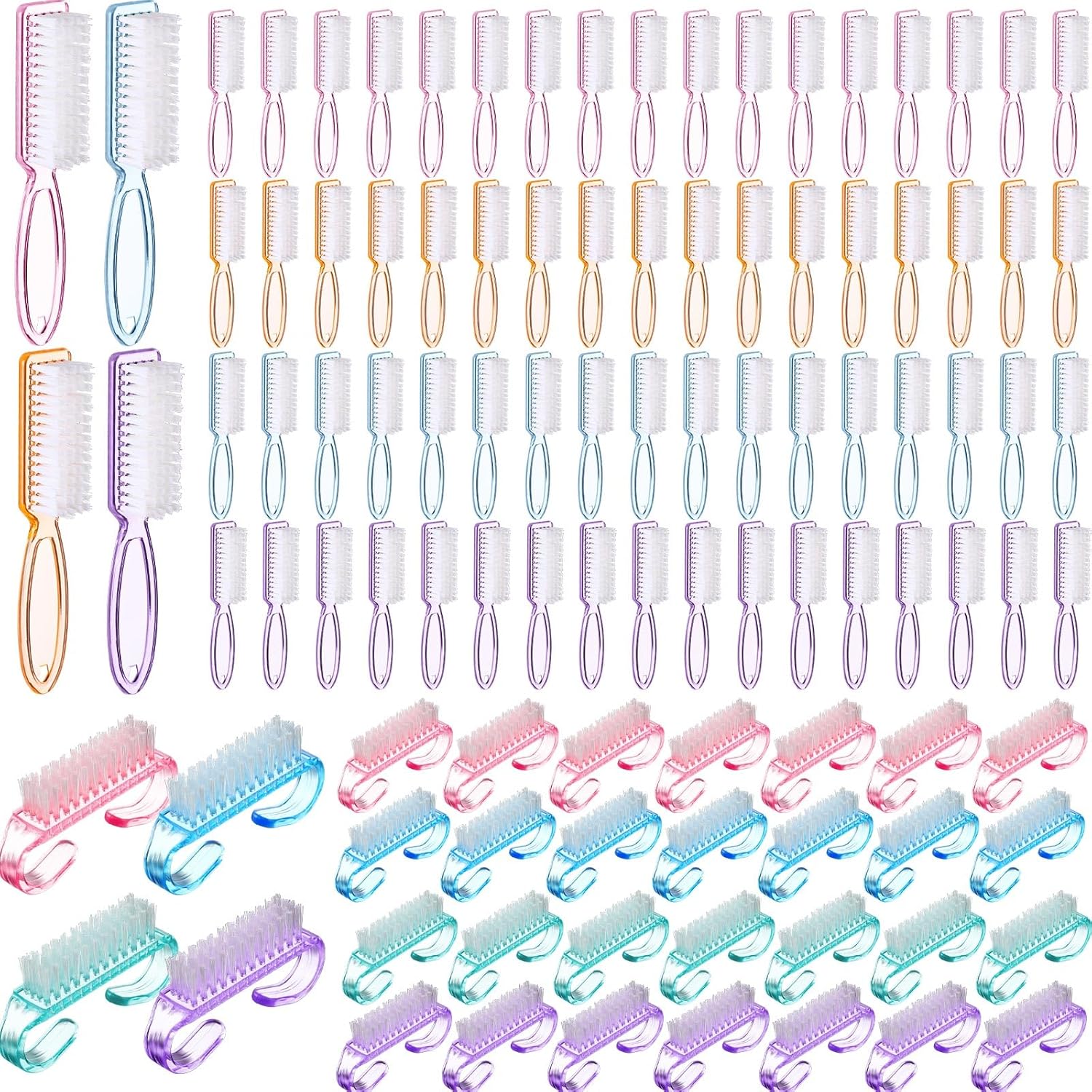 Patelai 48 Pcs Handle Grip Nail Brush Bulk Colorful Nail Scrubber Cleaner Fingernail Brushes Hand