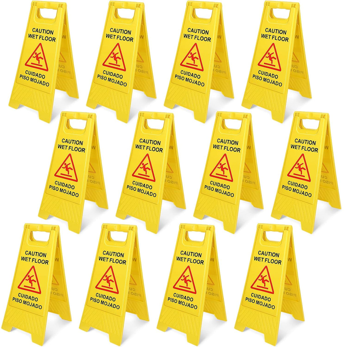 Macarrie 12 Pack Caution Wet Floor Sign Wet Floor Double Sided Cuidado Piso Mojado Foldable