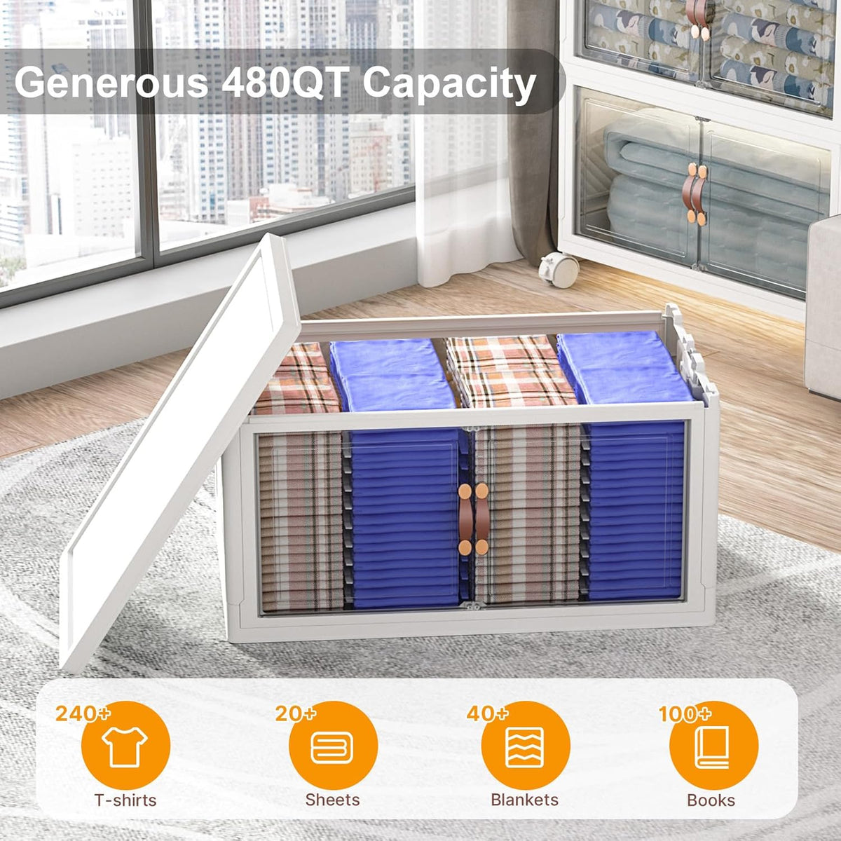 Extra Large Stackable Storage Bins with Lids & Wheels & Door, 480QT-160QT/40GAL*3Pack Foldable