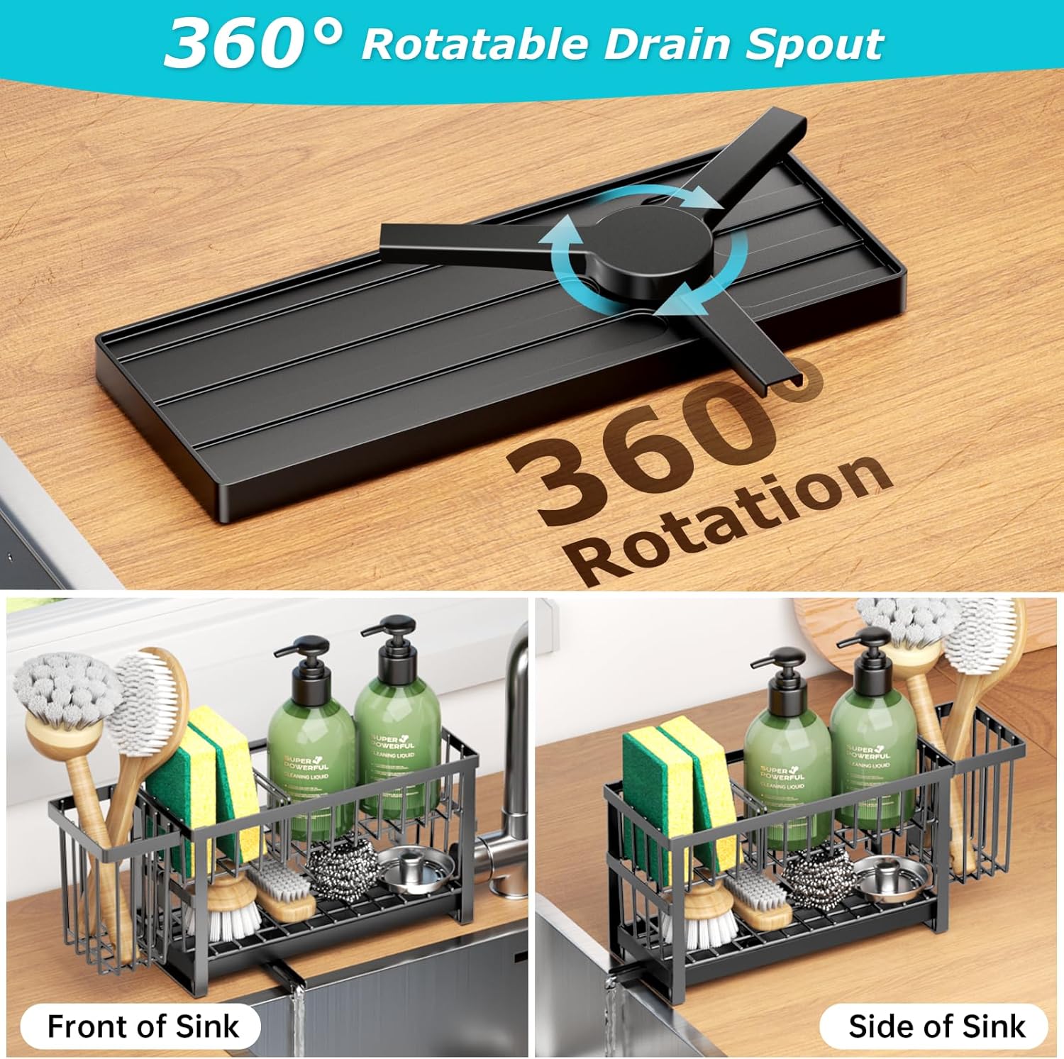 Sponge Holder for Kitchen Sink, 2 Tier Sink Caddy Organizer Countertop with Dish Brush Holder and