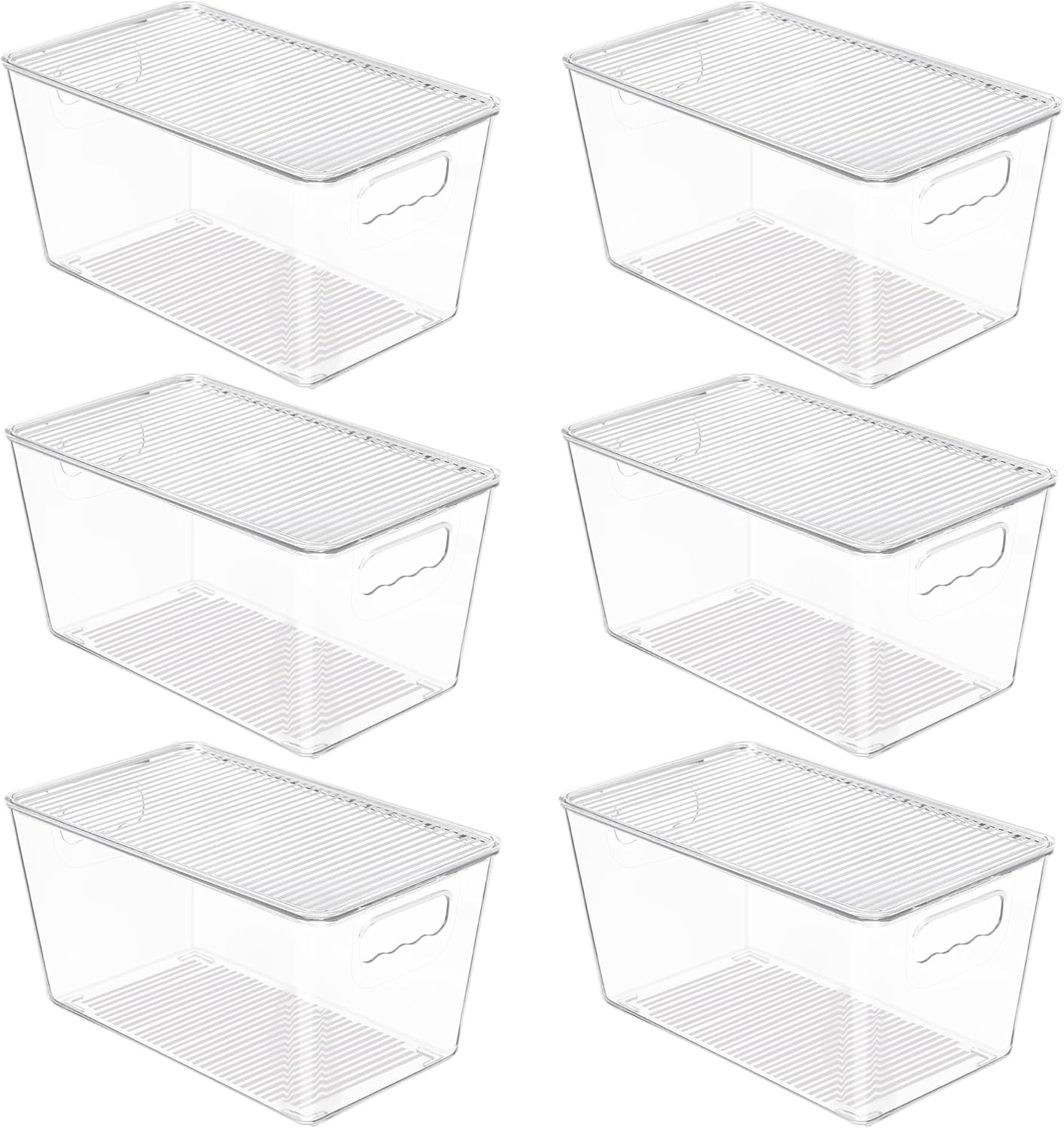 Vtopmart 6 Pack Clear Stackable Storage Bins with Lids, Medium Plastic Containers with Handle for