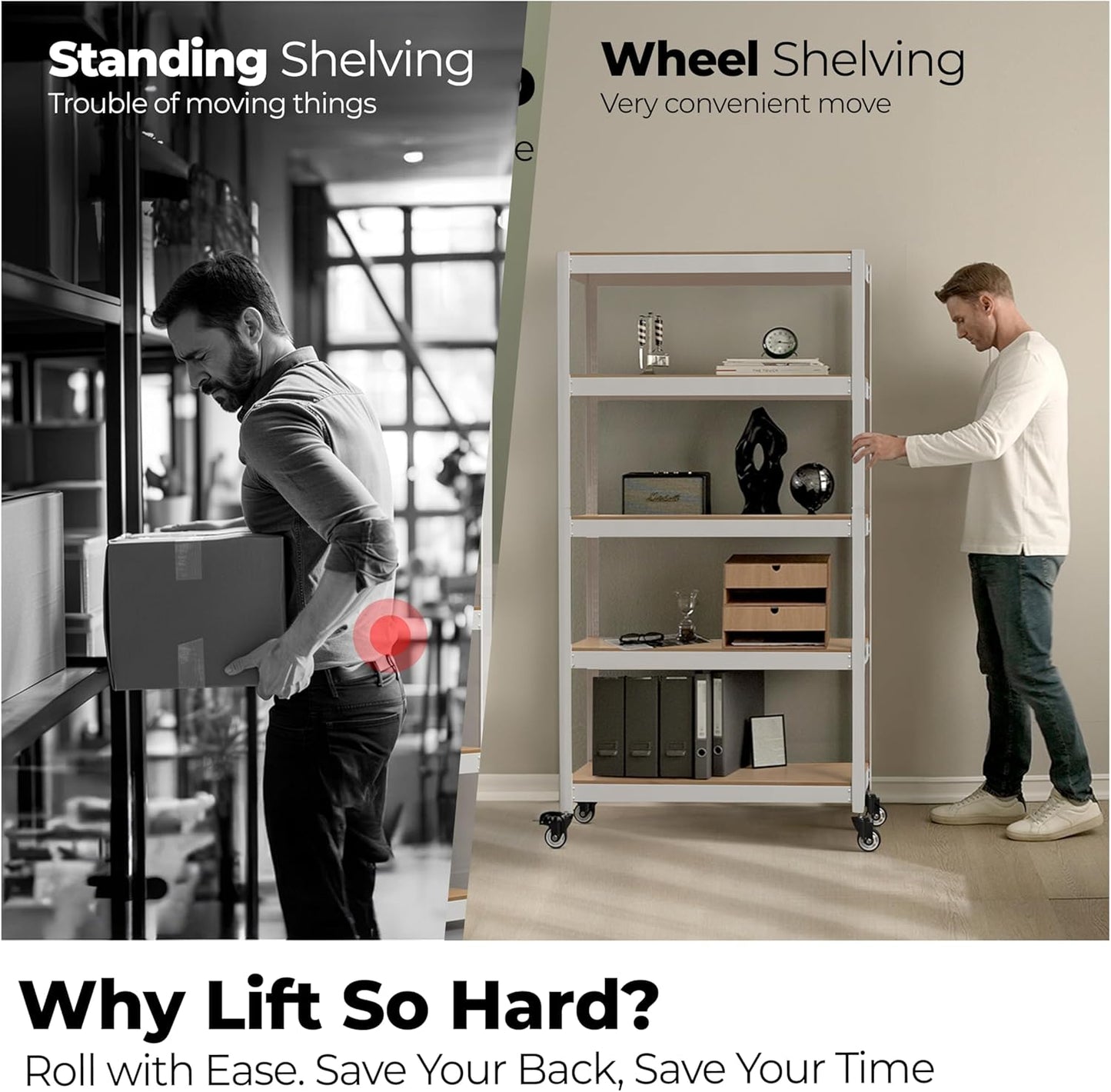 HOMEDANT House White 5-Tier Metal Rolling Cart Shelf Rack Casters Heavy Duty Wheel Shelving Unit