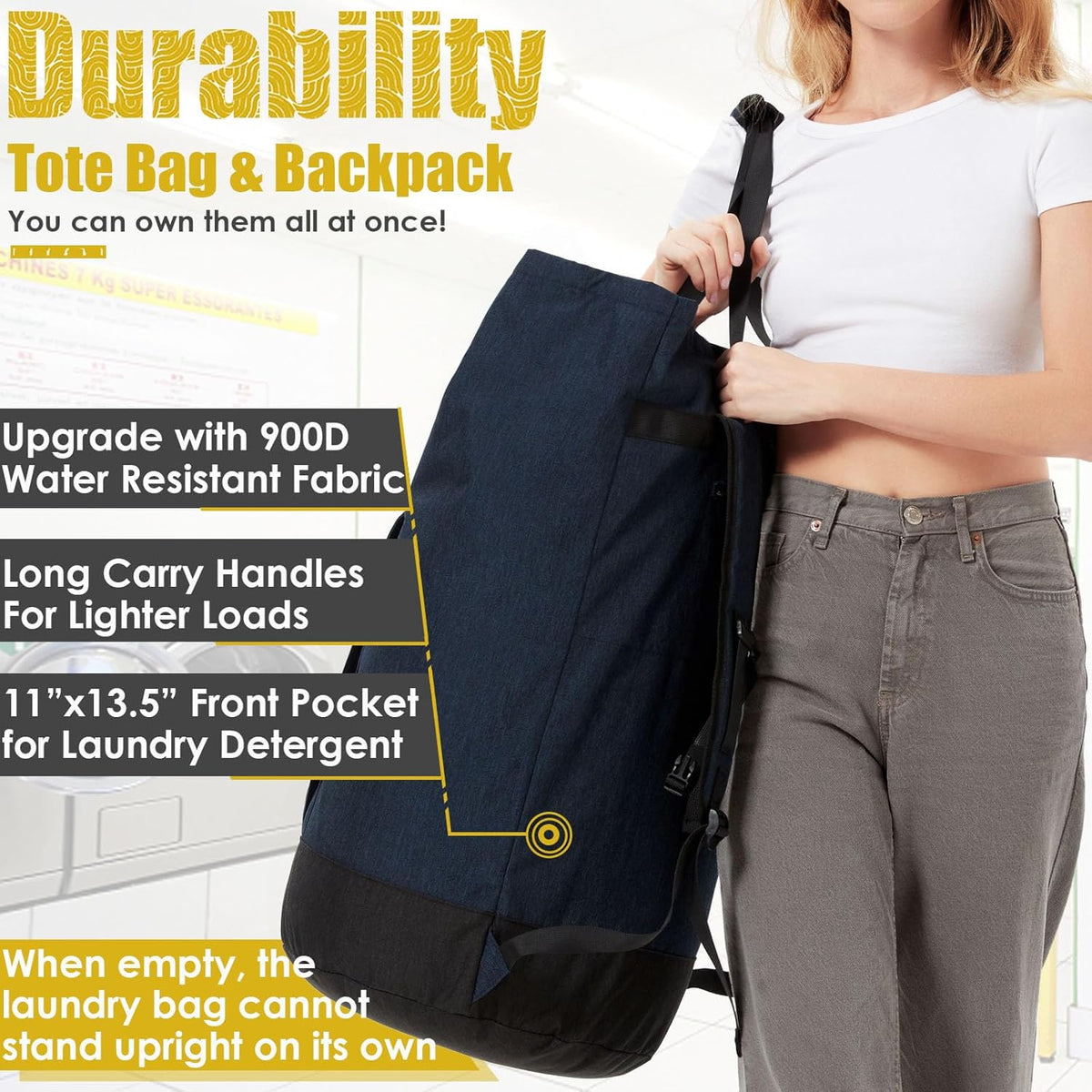 Laundry Bag for College, 115L Heavy Duty Laundry Backpack with Shoulder Straps, Large Dirty Clothes