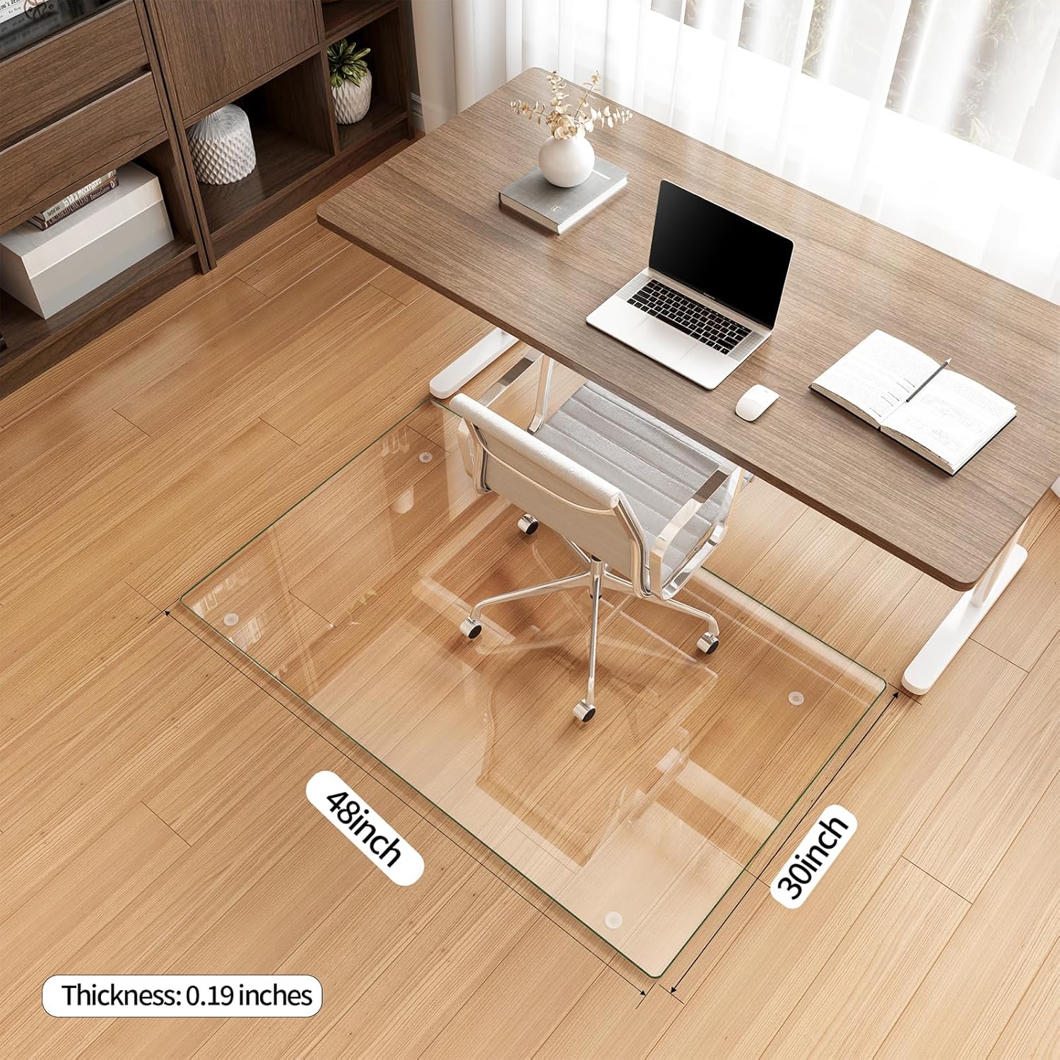 Koonmi Tempered Glass Chair Mat for Hardwood Floors & Carpets, 30" x 48“ Transparent Heavy Duty