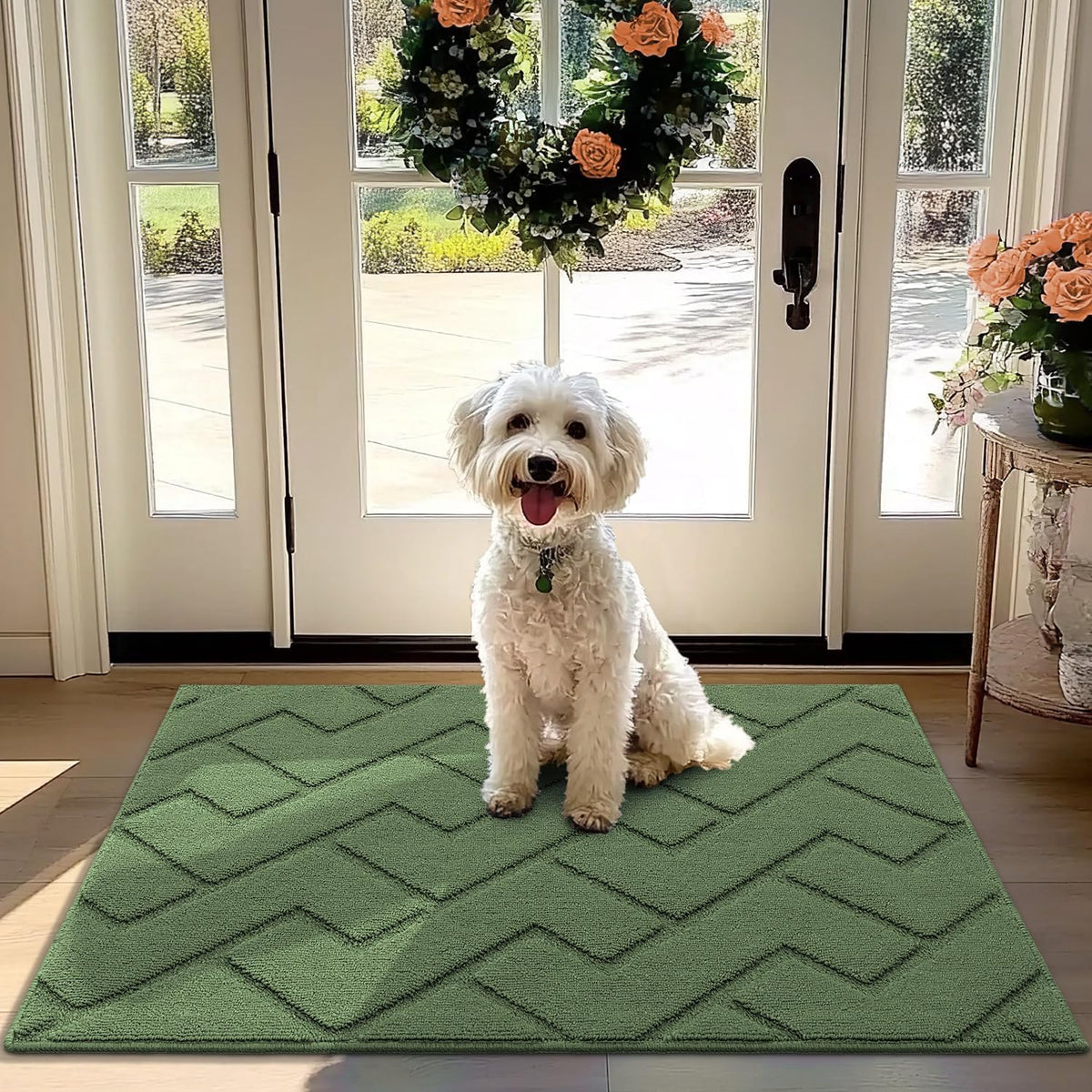 hicorfe Front Door Mat Outside Entrance,32"x40" Absorbent Muddy Dirt Resist Welcome Door Mats