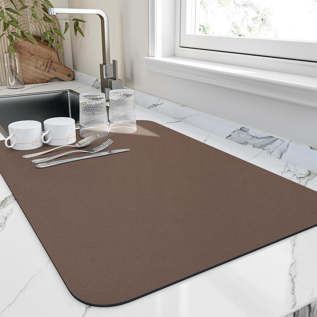 Dish Drying Mat for Kitchen Counter, Heat Resistant Drainer Mats with Non-slip Rubber Backed, Hide