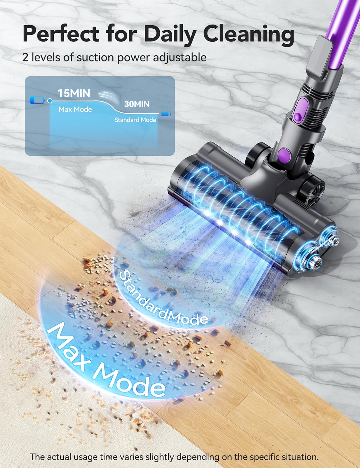 Cordless Vacuum Cleaner, Rapid Clean 23 Kpa Powerful Suction, 1.3 L Large Capacity, 2 Modes &
