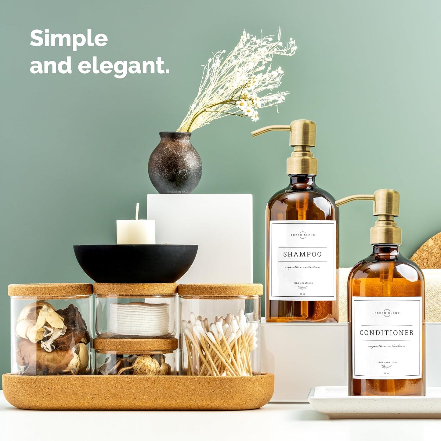 Vine Creations Amber Glass Soap Dispenser, 2 Pack Kitchen Soap Dispenser Set with Ceramic Tray