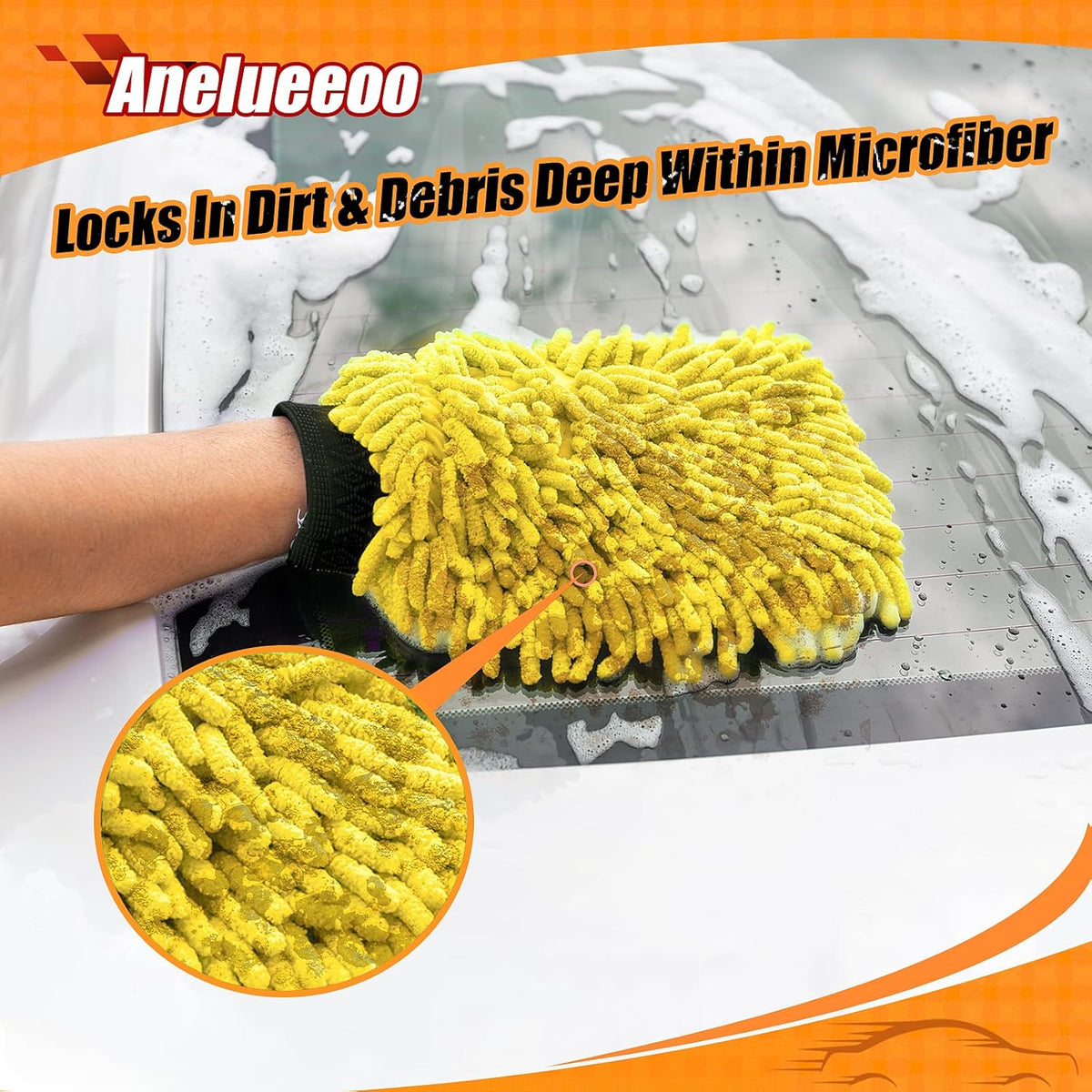 Car Wash Mitt Microfiber, Premium Chenille Microfiber Wash Car Mitts Sponge Scratch Free &