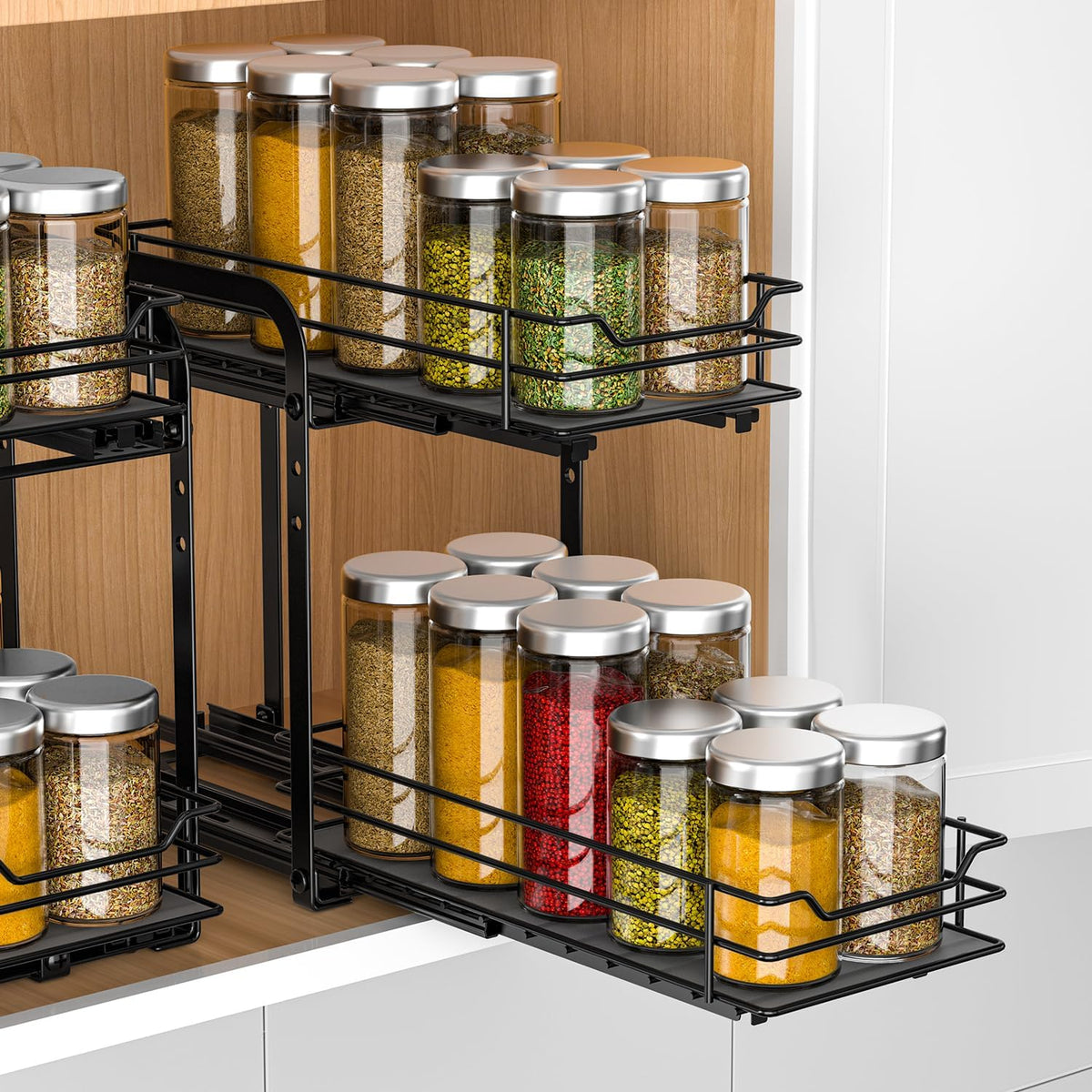RCHYFEED Spice Organization for Cabinet, 2 Tier Pull Out Spice Rack for Seasoning Organizer, Height