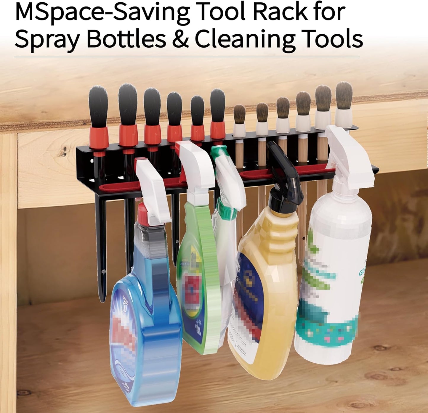 Wall Mount Brush & Spray Bottle Holder Combo Rack for Garage, Detailing Organizer with Mounting