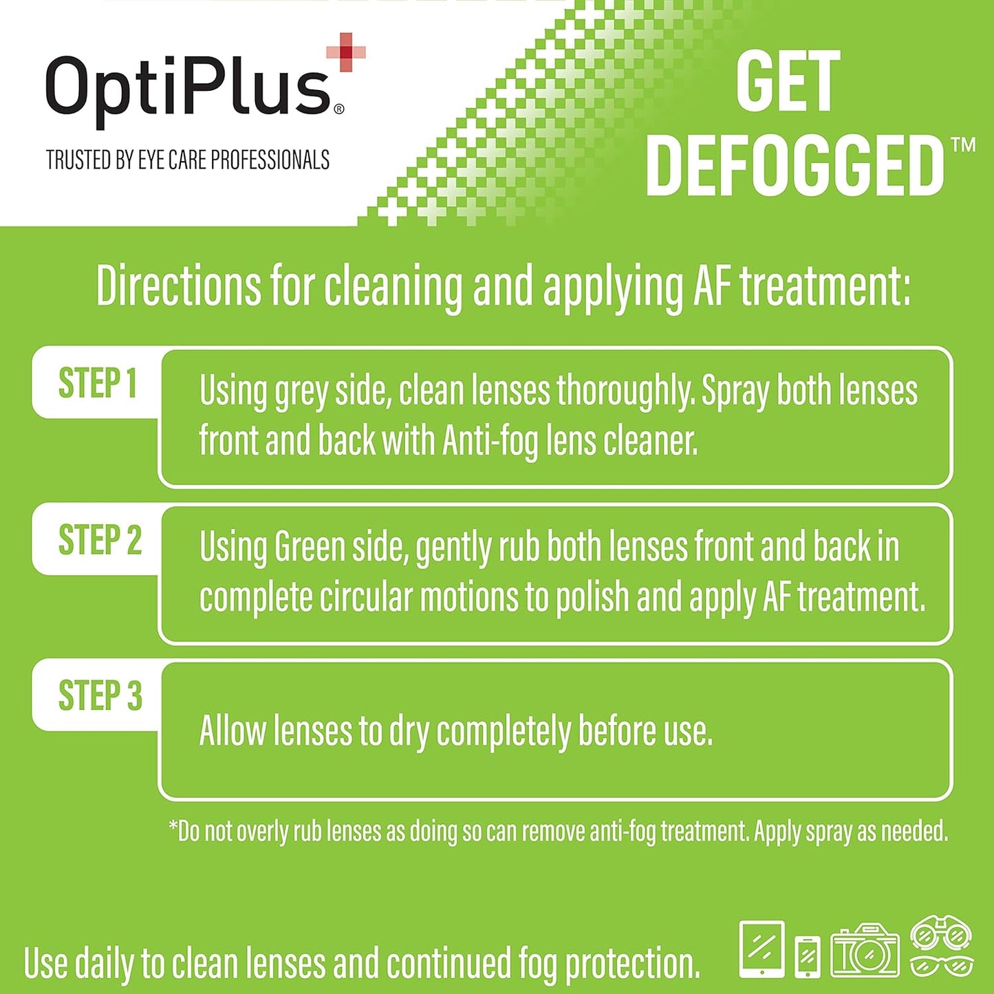 OptiPlus Anti-Fog Lens Cleaning Spray and Dual Microfiber Cloth | Streak-Free Cleaner and Defogging