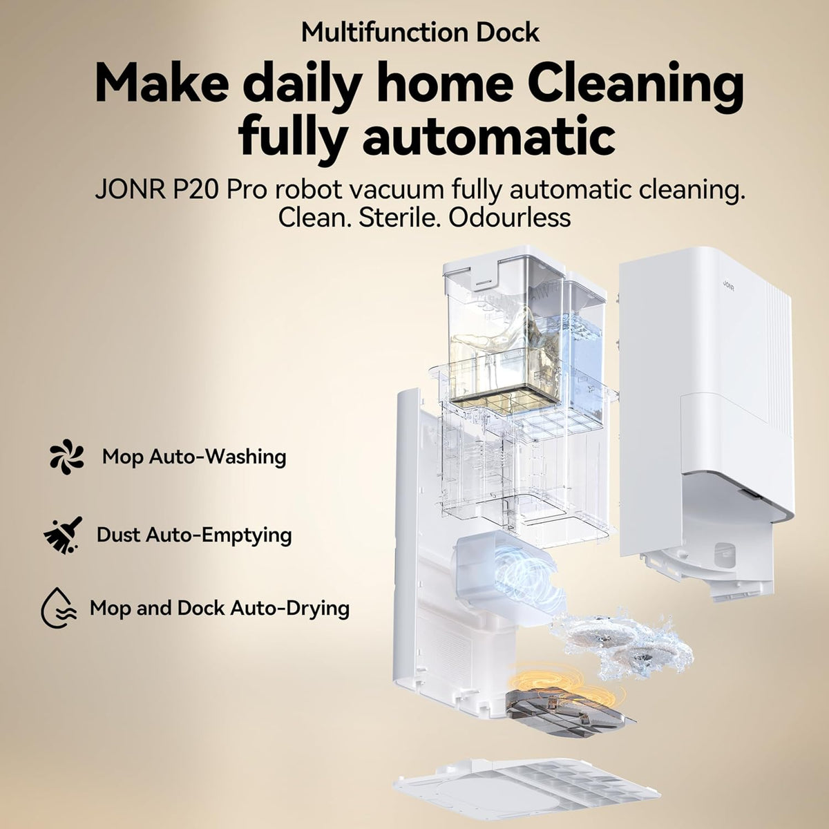JONR P20 Pro Robot Vacuum and Mop with Self-Emptying, Self Lifting, 8000Pa Station, Auto Mop