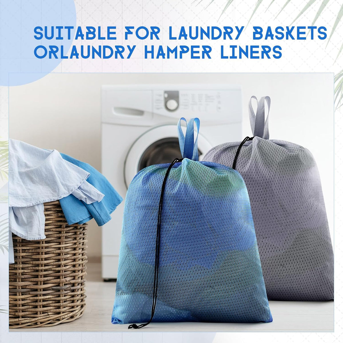 6 Pack 20 x 17 Inches Blue Mesh Laundry Bag with Handles Machine Washable Secure Drawstring Closure