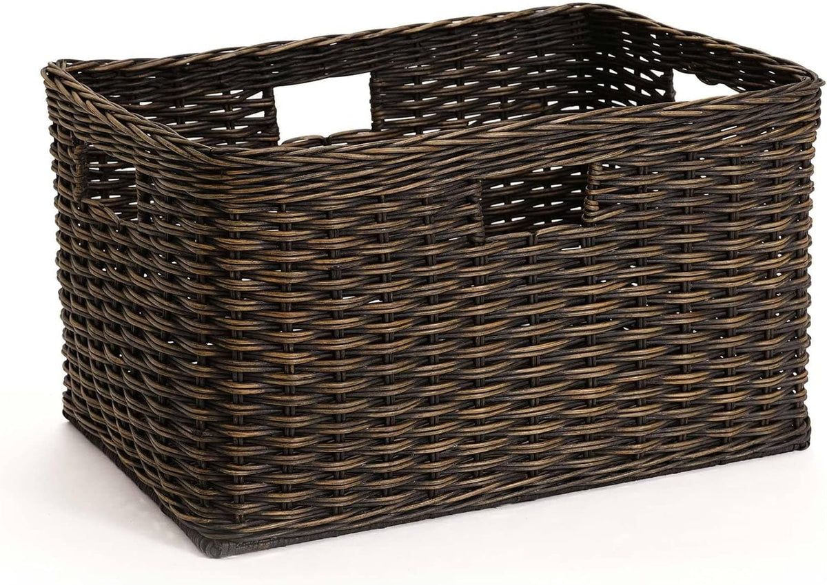The Basket Lady Tall Rectangular Wicker Storage Basket, Large, 22.5 in L x 16 in W x 12.5 in H