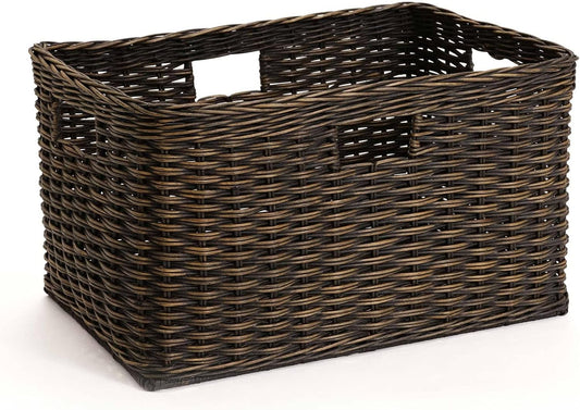 The Basket Lady Tall Rectangular Wicker Storage Basket, Large, 22.5 in L x 16 in W x 12.5 in H