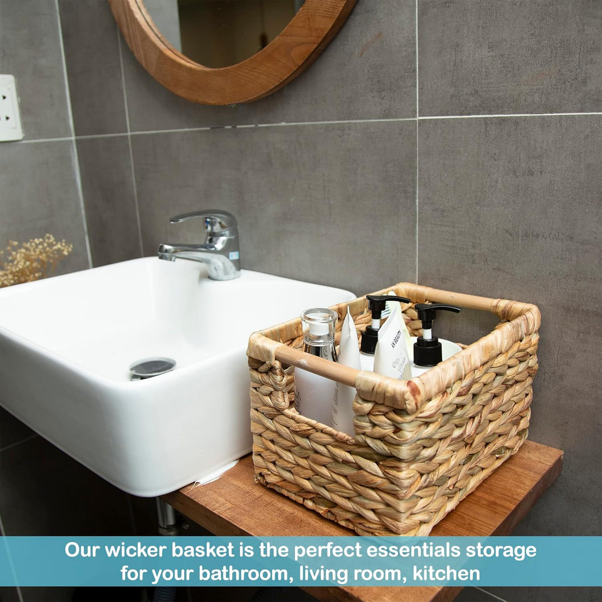 Small Wicker Baskets for Organizing Bathroom, Hyacinth Baskets for Storage, Wicker Storage Basket