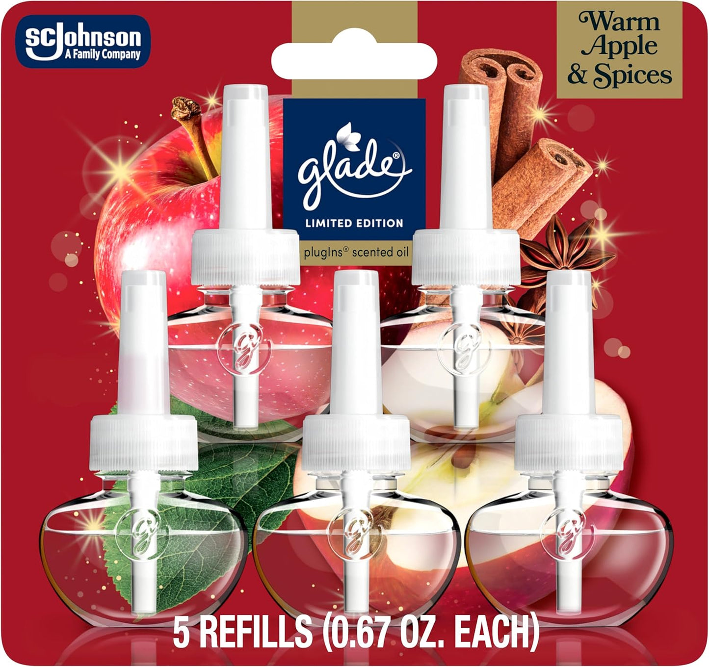 Glade PlugIns Refills Air Freshener, Warm Apple & Spices, Scented and Essential Oils for Home and