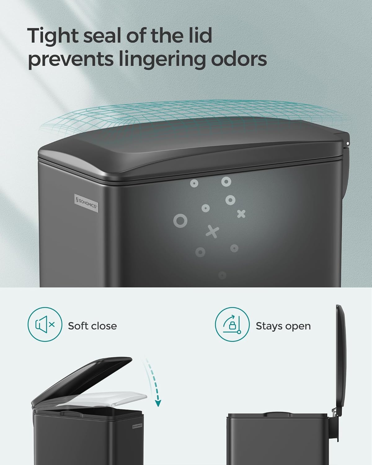 SONGMICS Slim Trash Can, 13-Gallon (50 L) Garbage Can for Narrow Spaces with Soft-Close Lid, Inner