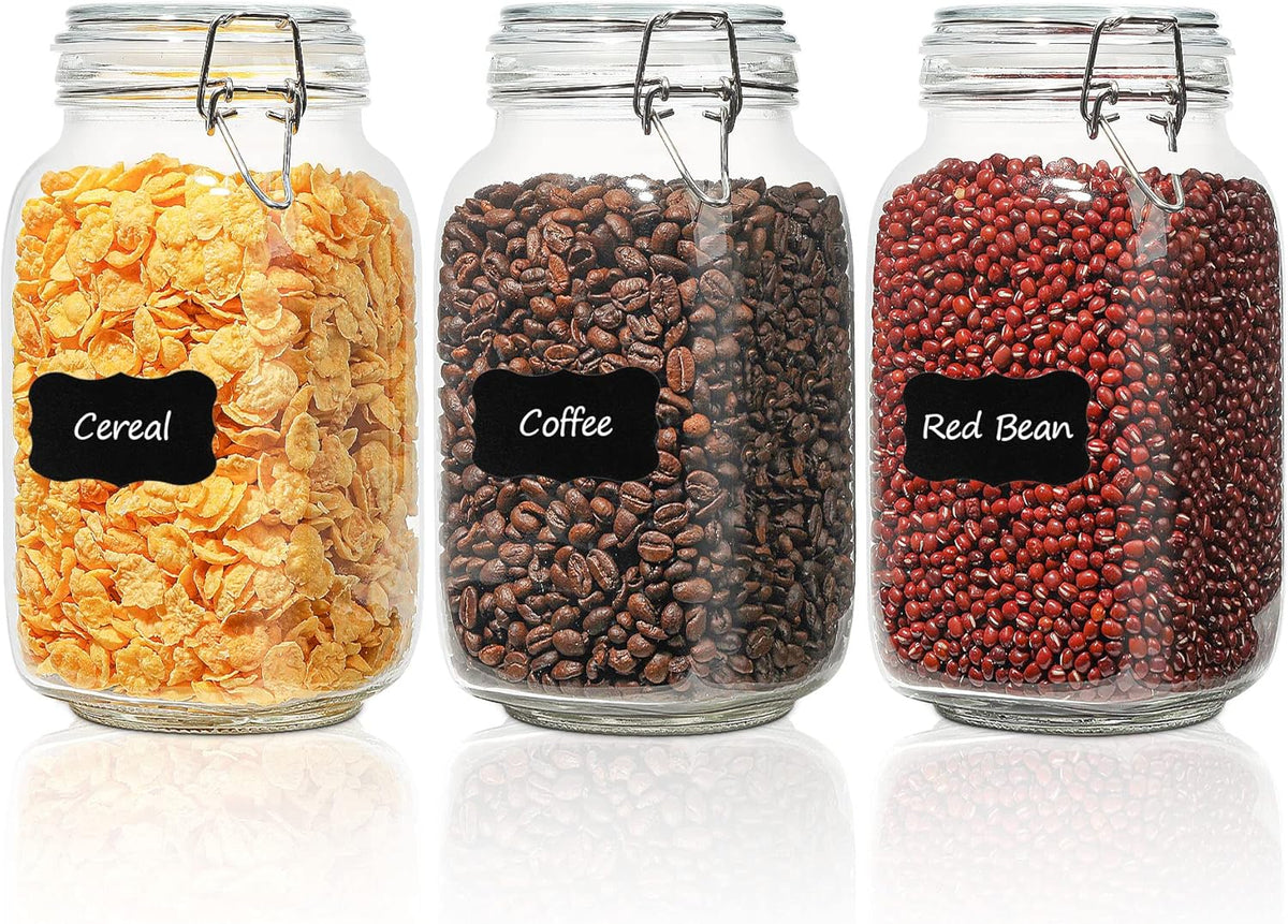 ComSaf Airtight Glass Canister Set of 3 with Lids 50oz Clear Food Storage Jars Square, Kitchen &