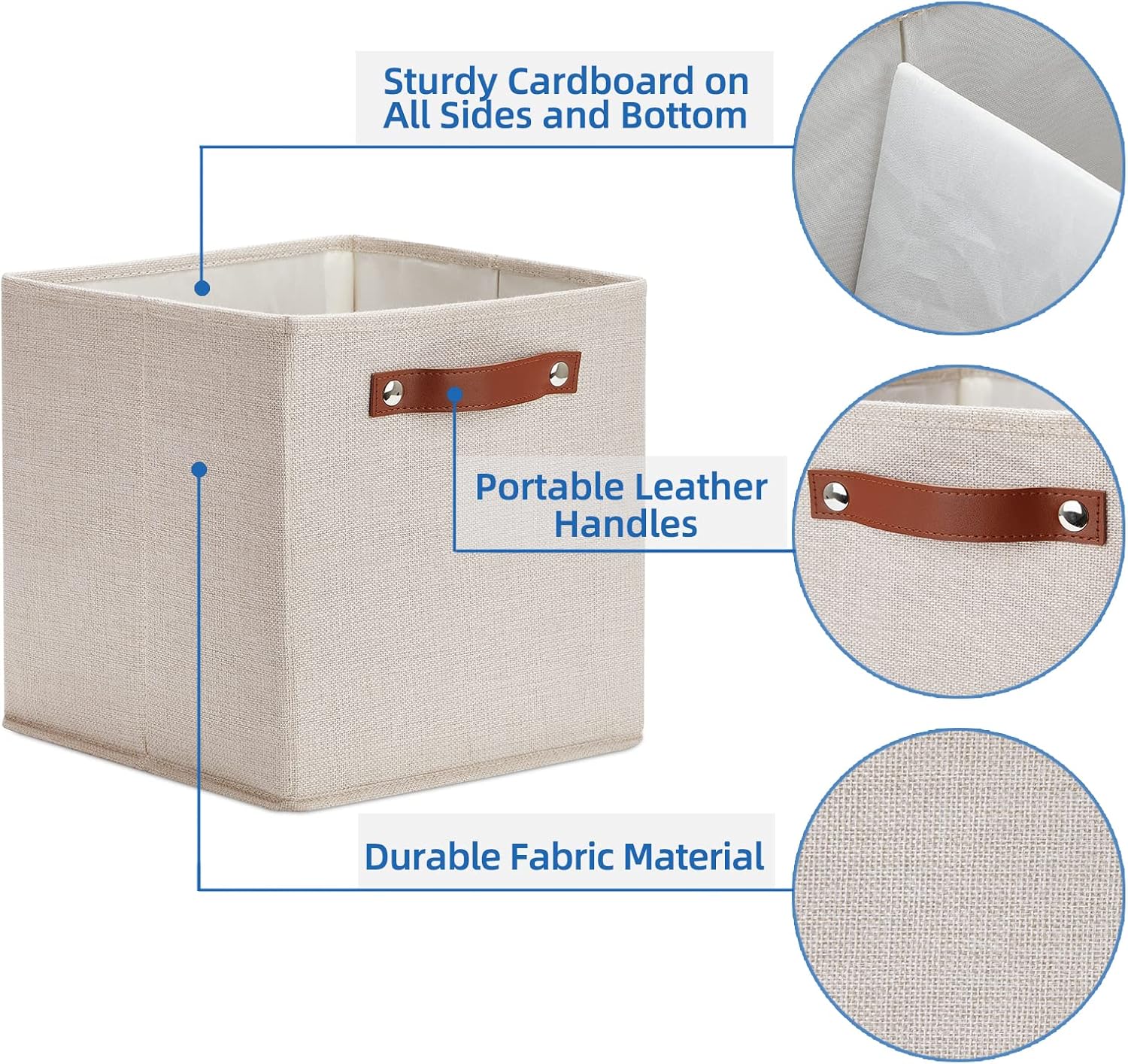 Temary 11x11 Storage Cubes Fabric Storage Cubes Storage Bins with Dual Leather Handles Canvas