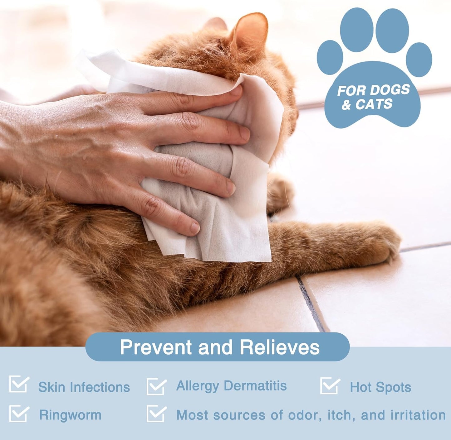 Antifungal and Antibacterial Wipes for Dogs & Cats, Dog Yeast Infection Treatment Wipes, All