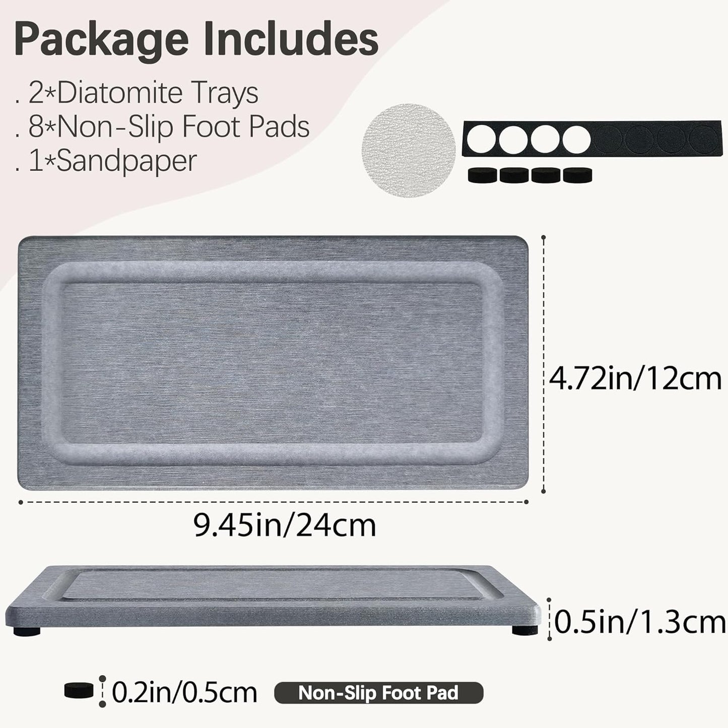 2 PCS Water Absorbing Stone Trays for Bathroom Sink & Kitchen Counter, Fast-Drying Diatomite Sink