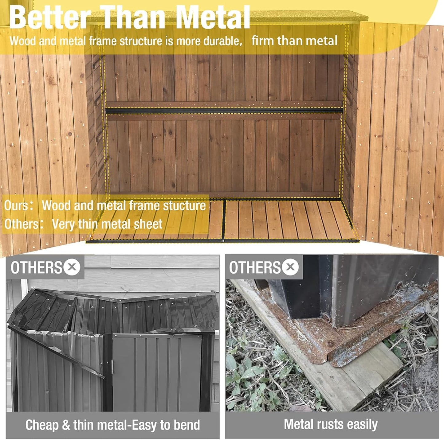 Aivituvin Outdoor Storage Cabinet Trash Can Storage Shed Upgraded with Metal Frame for Garbage Can