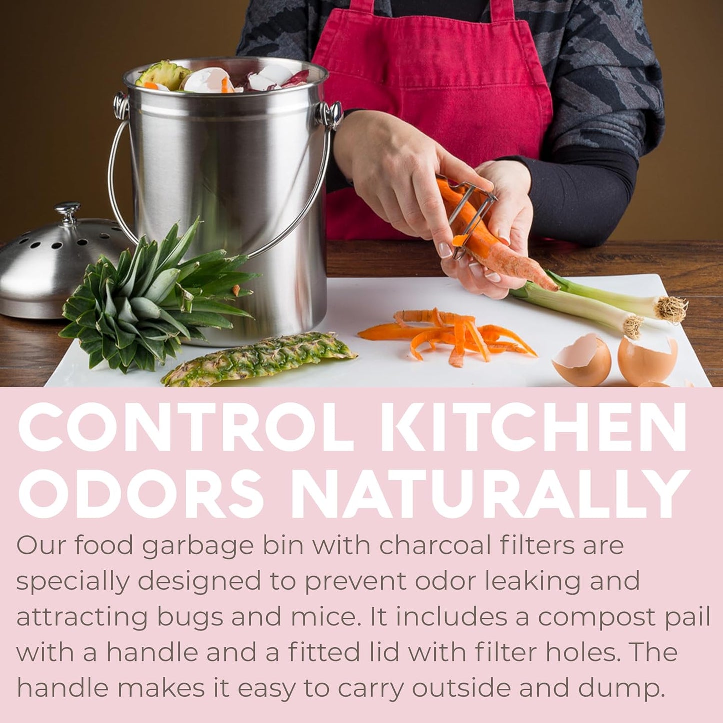 EPICA Countertop Compost Bin Kitchen | 1.3 Gallon | Odorless Composting Bin with Carbon Filters |