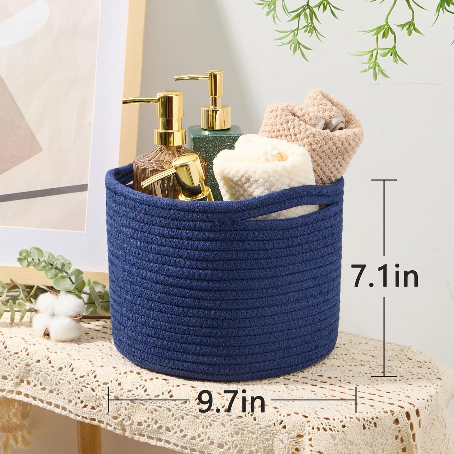 Small Basket for Organizing | Cube Shelf Closet Storage Baskets | 9.7×9.7×7.1” | Woven Rope Gift