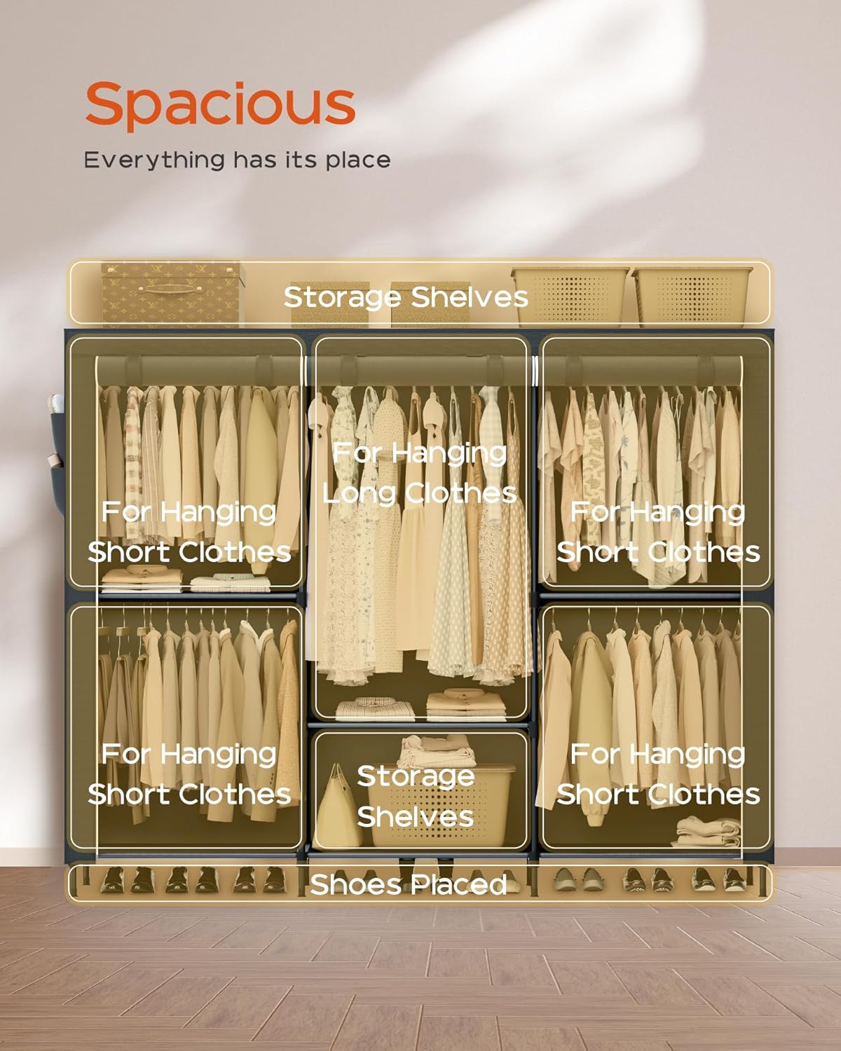 Clothes Rack, Portable Closet, 81.5 Inch Large Capacity Wardrobe Closet, Clothes Storage Organizer
