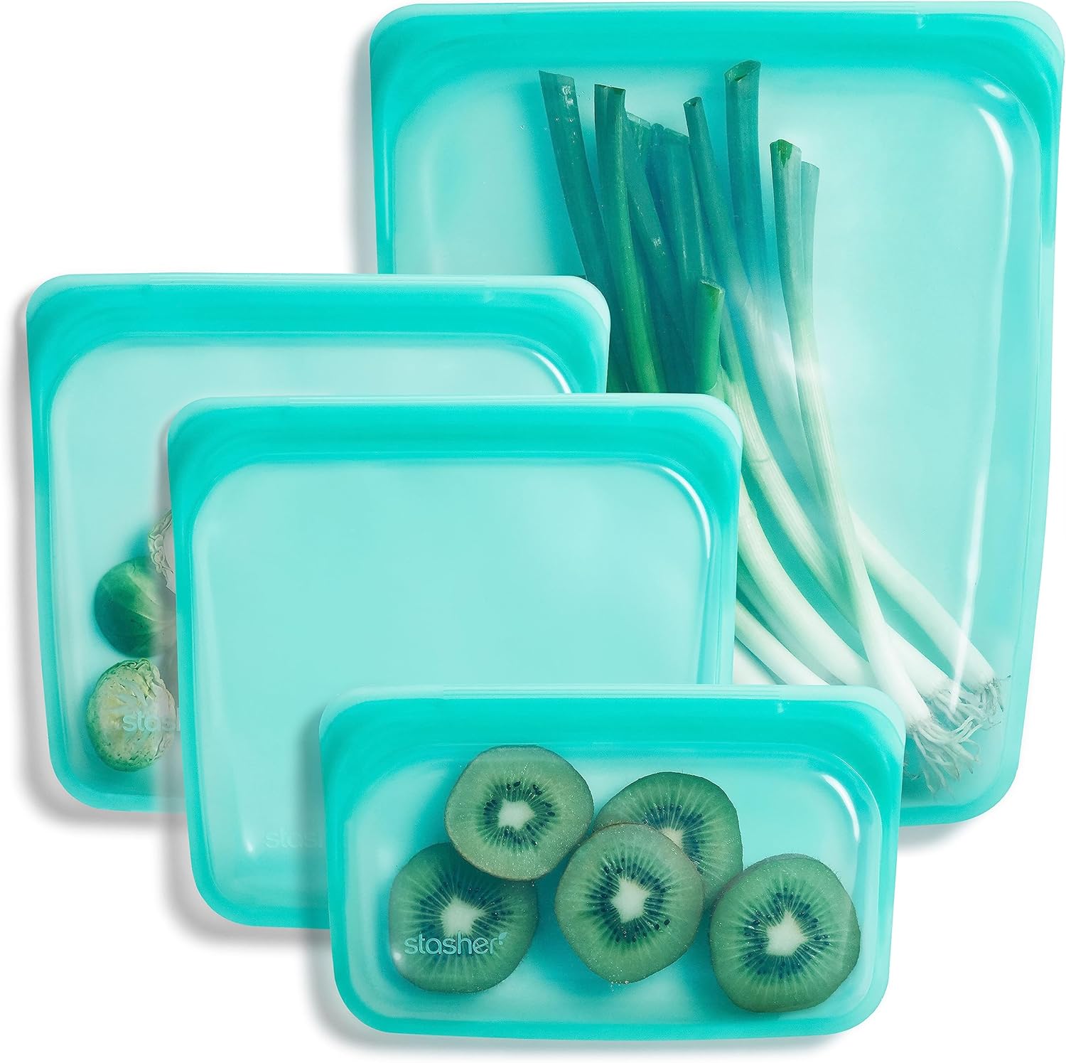 Stasher Premium Silicone Reusable Food Storage Bags, 4-Pack, Aqua, Multi-Use Food Storage Bags